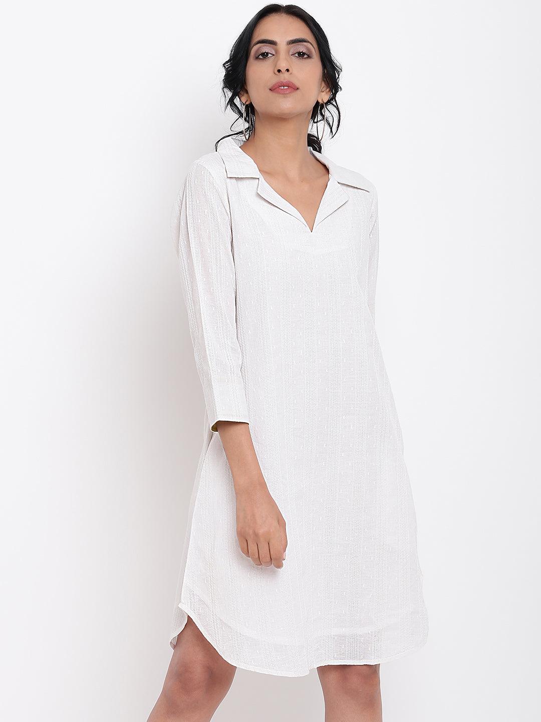 White Cotton Collared Dress - trueBrowns