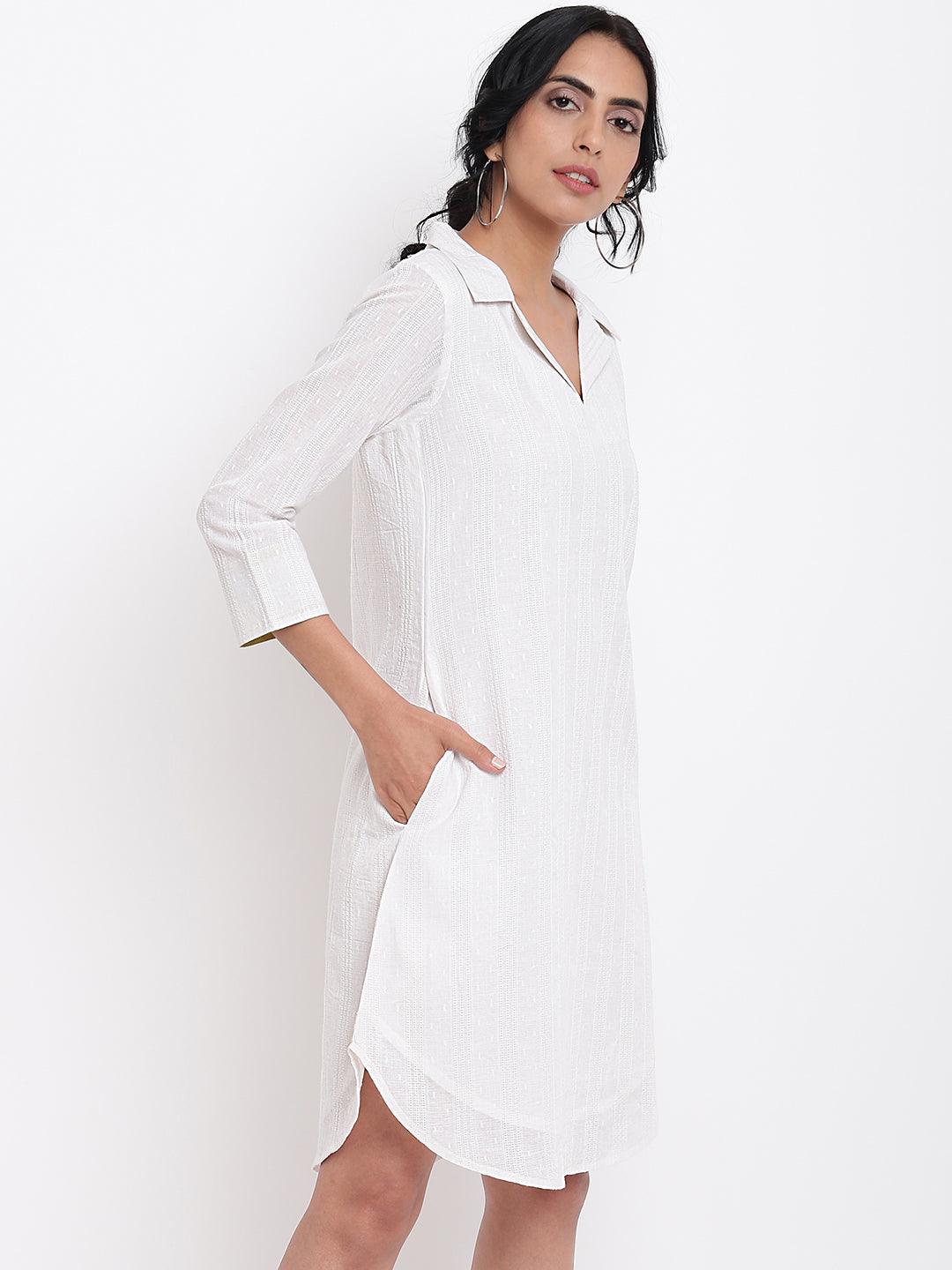 White Cotton Collared Dress - trueBrowns