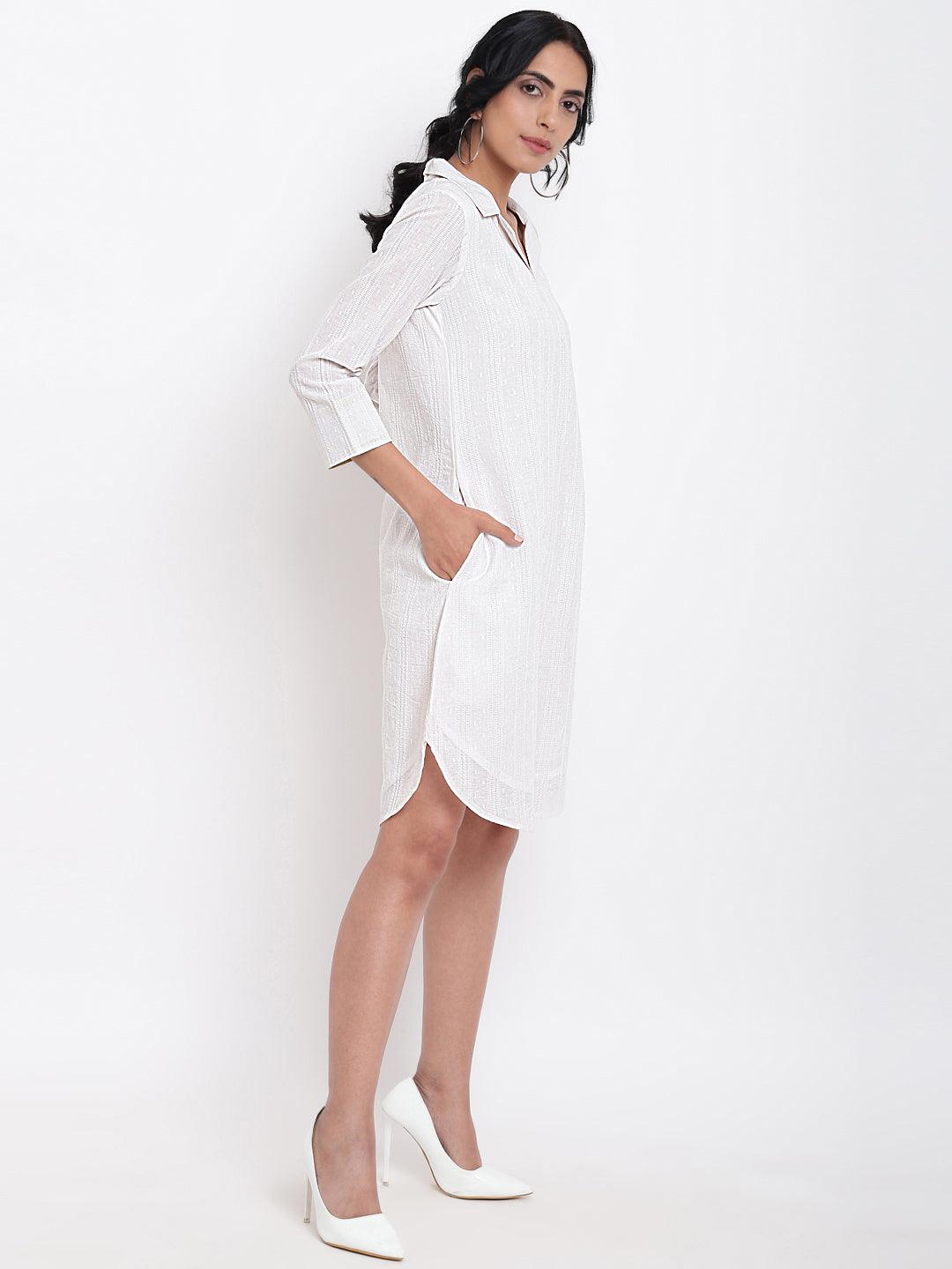 White Cotton Collared Dress - trueBrowns