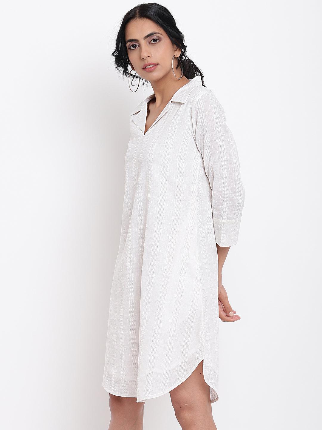 White Cotton Collared Dress - trueBrowns