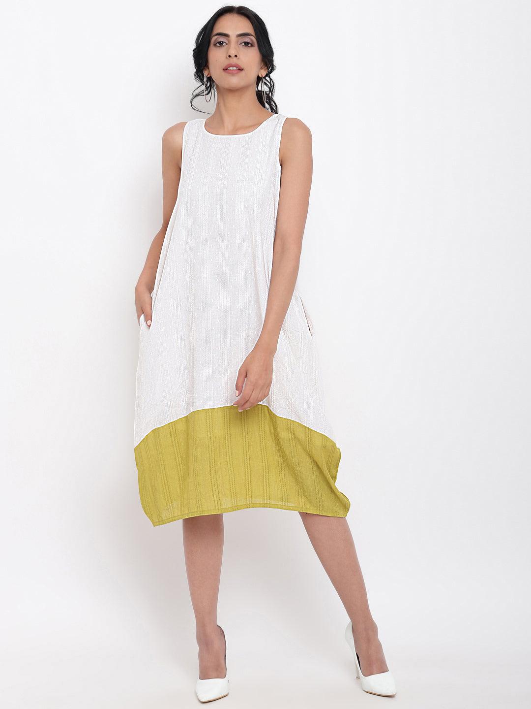 White Green Horizontal Panel Dress - trueBrowns