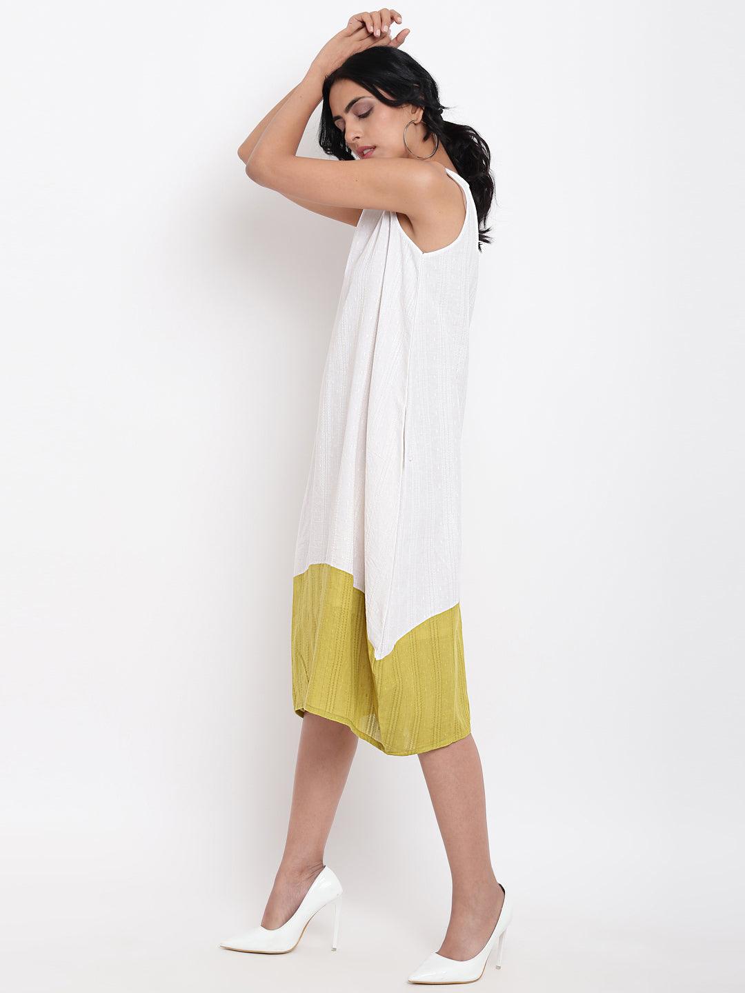 White Green Horizontal Panel Dress - trueBrowns