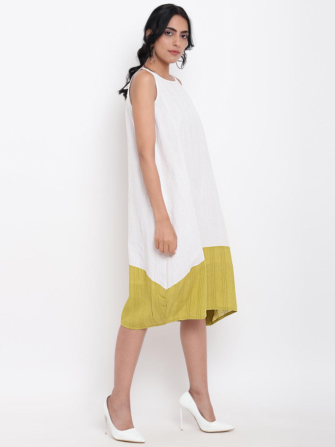 White Green Horizontal Panel Dress - trueBrowns