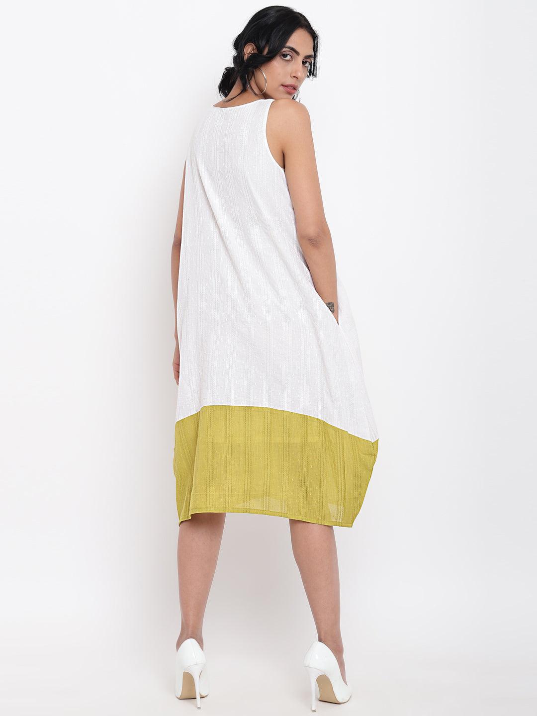 White Green Horizontal Panel Dress - trueBrowns