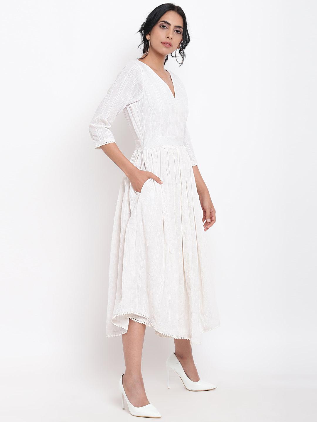 White Cotton Overlap Flare Dress - trueBrowns