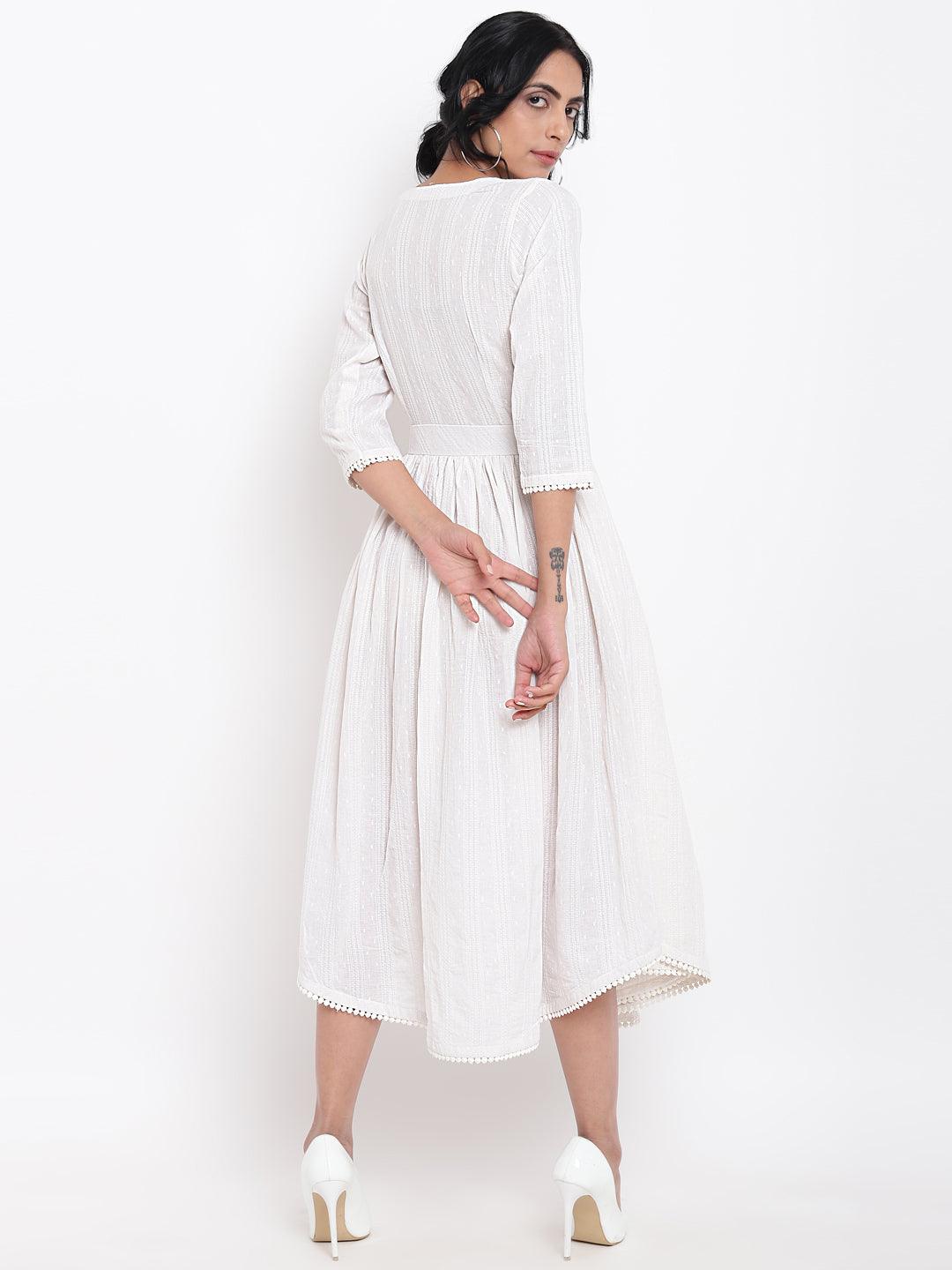 White Cotton Overlap Flare Dress - trueBrowns