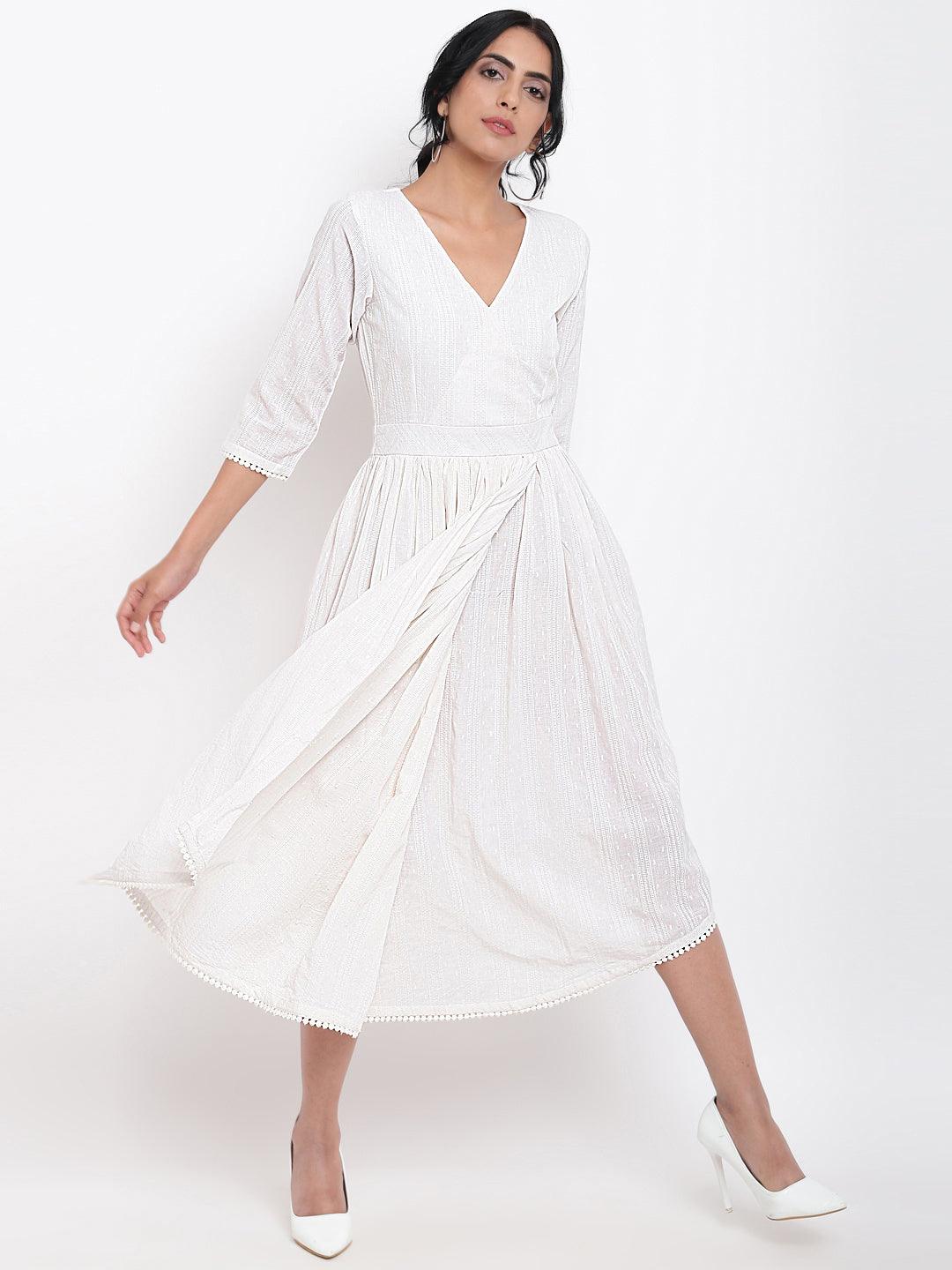White Cotton Overlap Flare Dress - trueBrowns