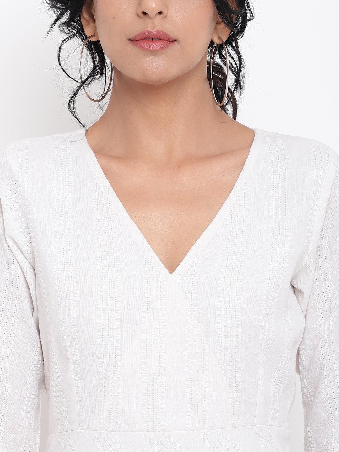 White Cotton Overlap Flare Dress - trueBrowns