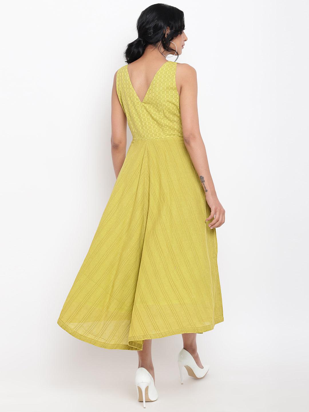 Green Cotton Panelled Flare Dress - trueBrowns