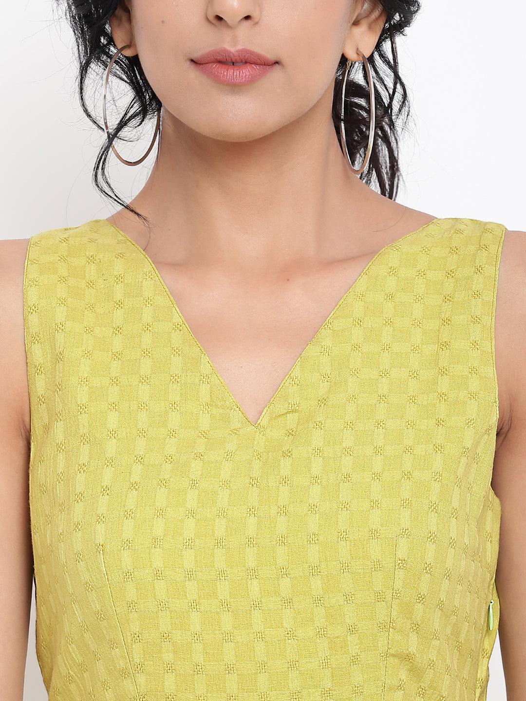 Green Cotton Panelled Flare Dress - trueBrowns
