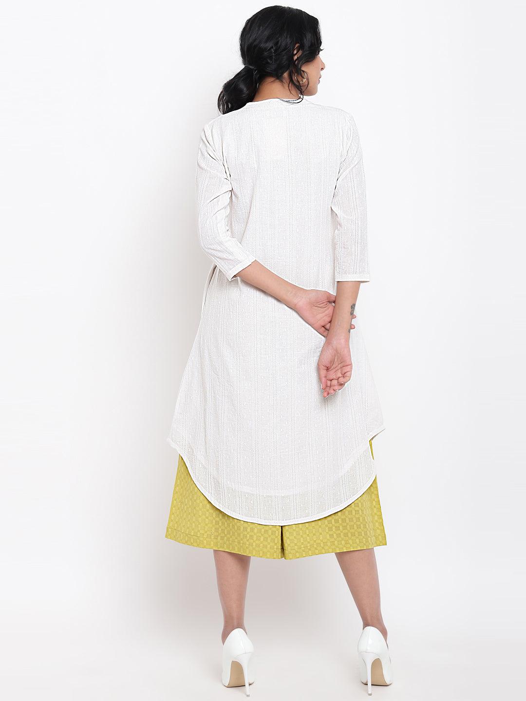White Cotton Kurta Green Pant - trueBrowns