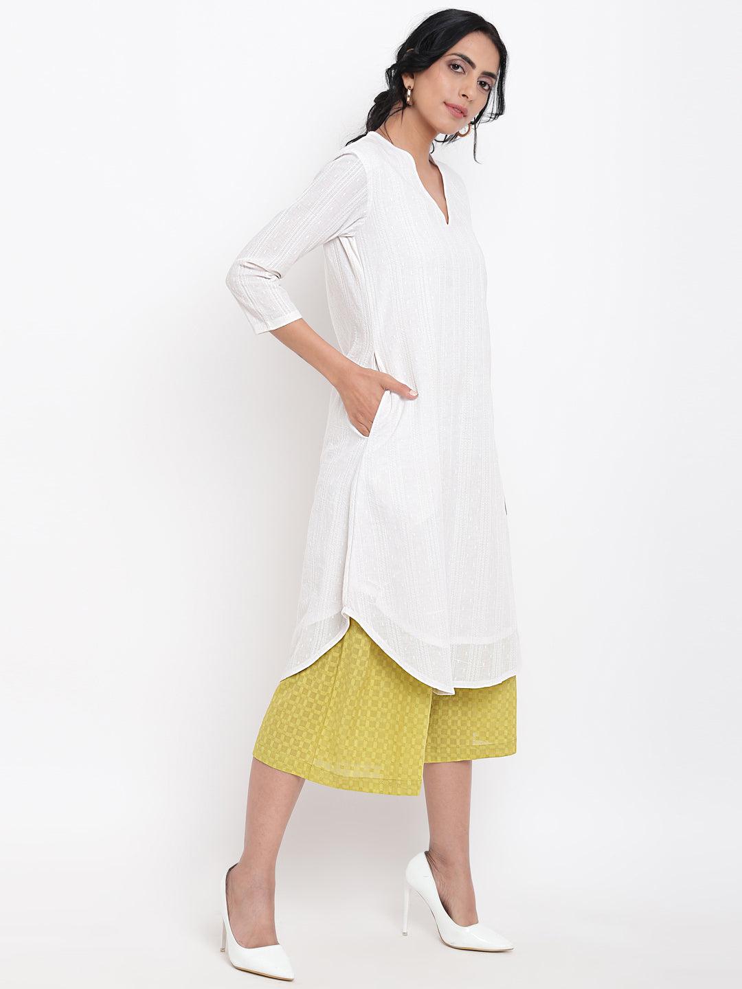 White Cotton Kurta Green Pant - trueBrowns