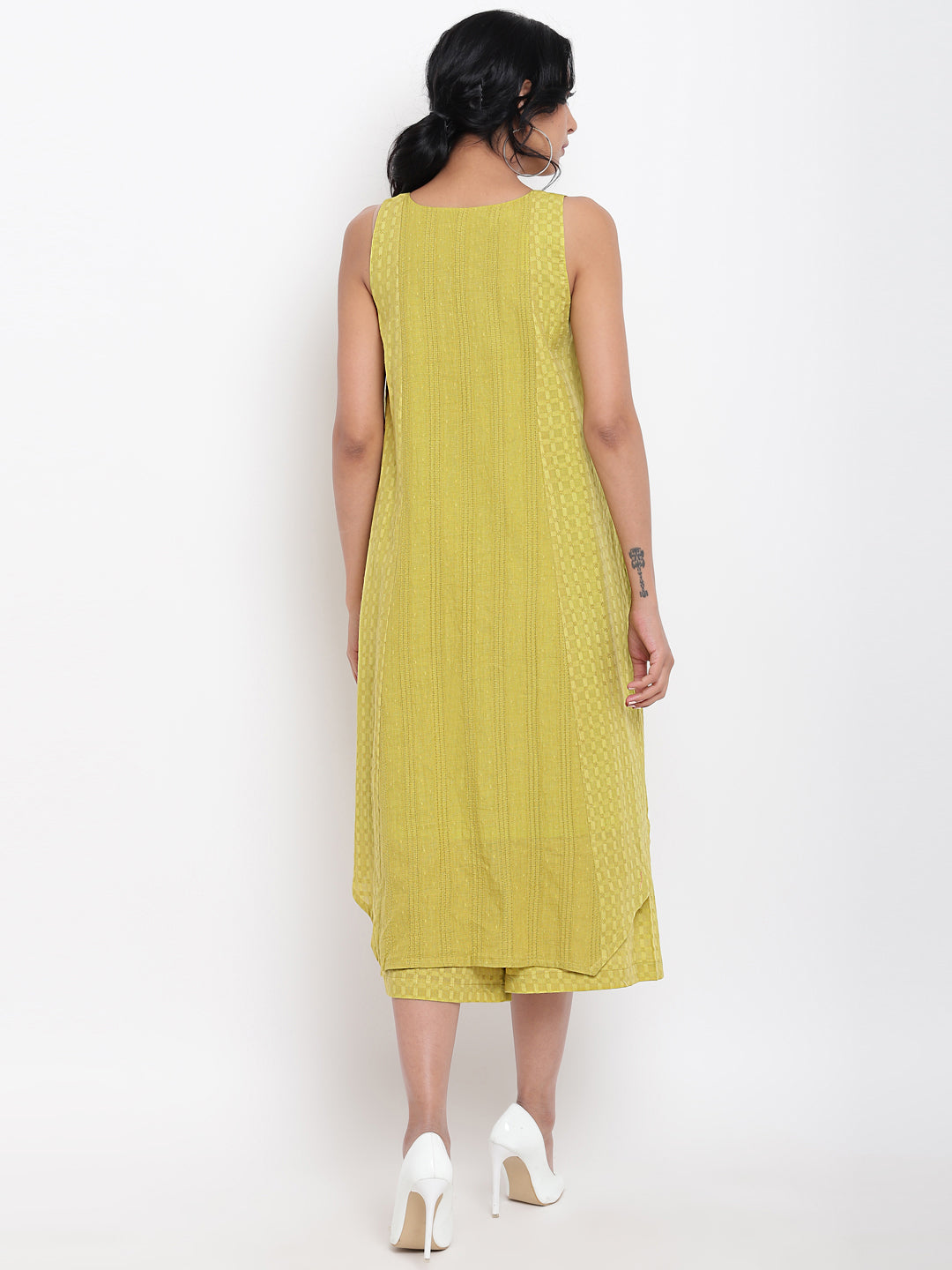 Green Cotton Panelled Kurta Set