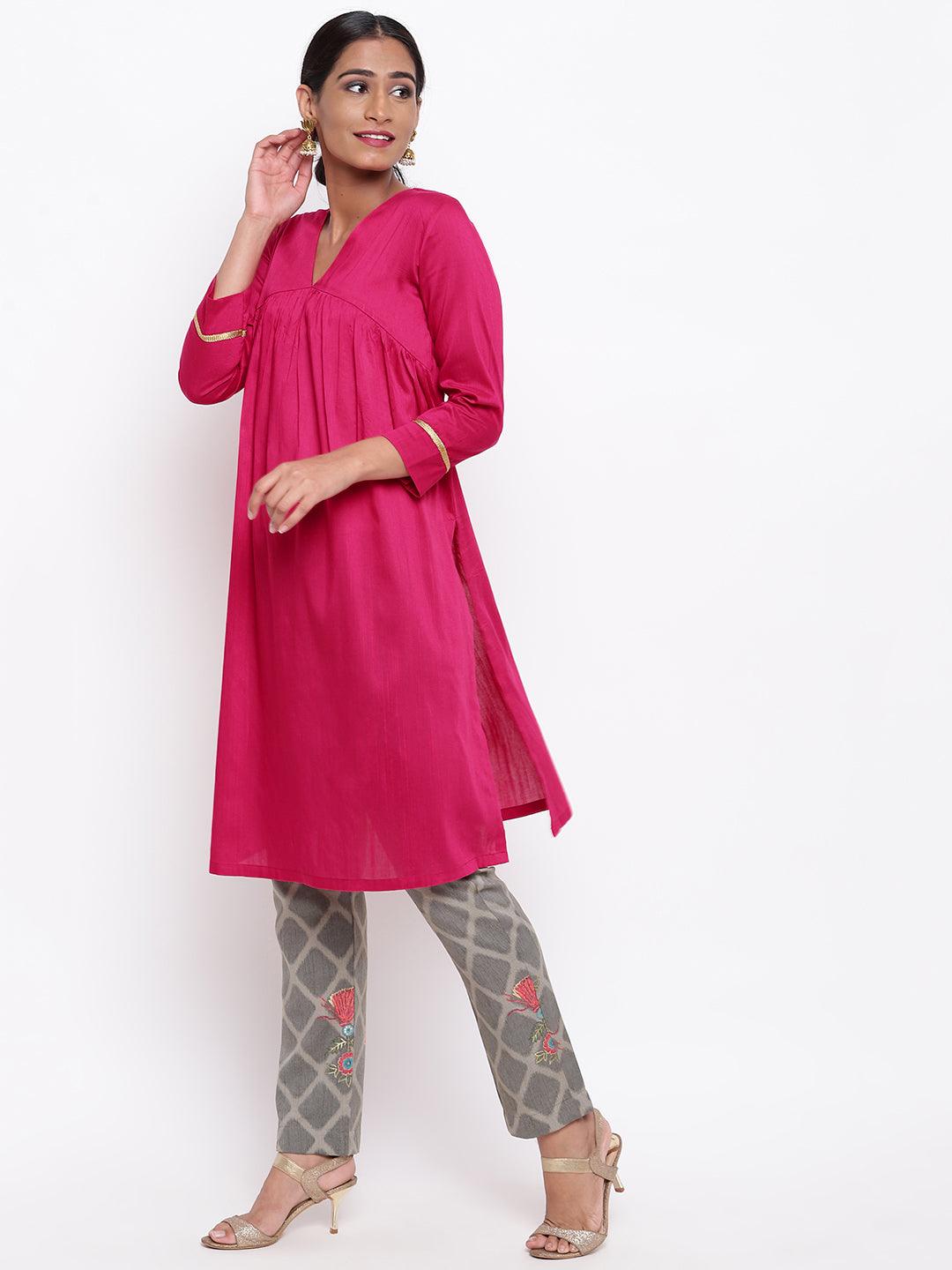 Pink Kurta Grid Foil Pant - trueBrowns