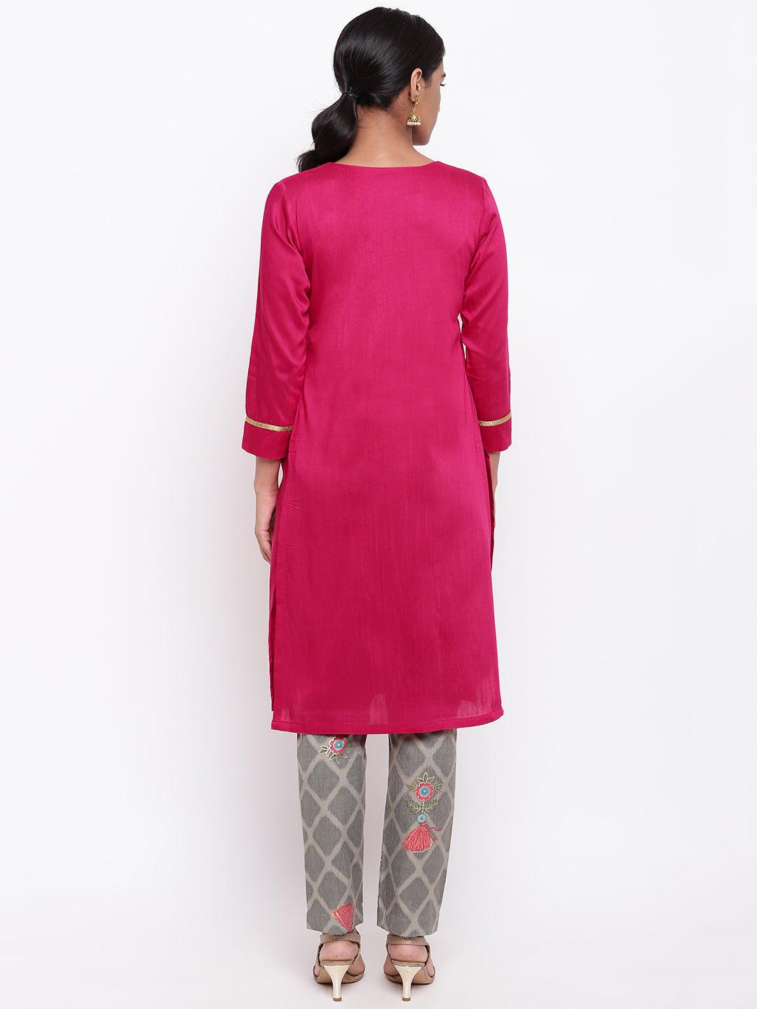 Pink Kurta Grid Foil Pant - trueBrowns