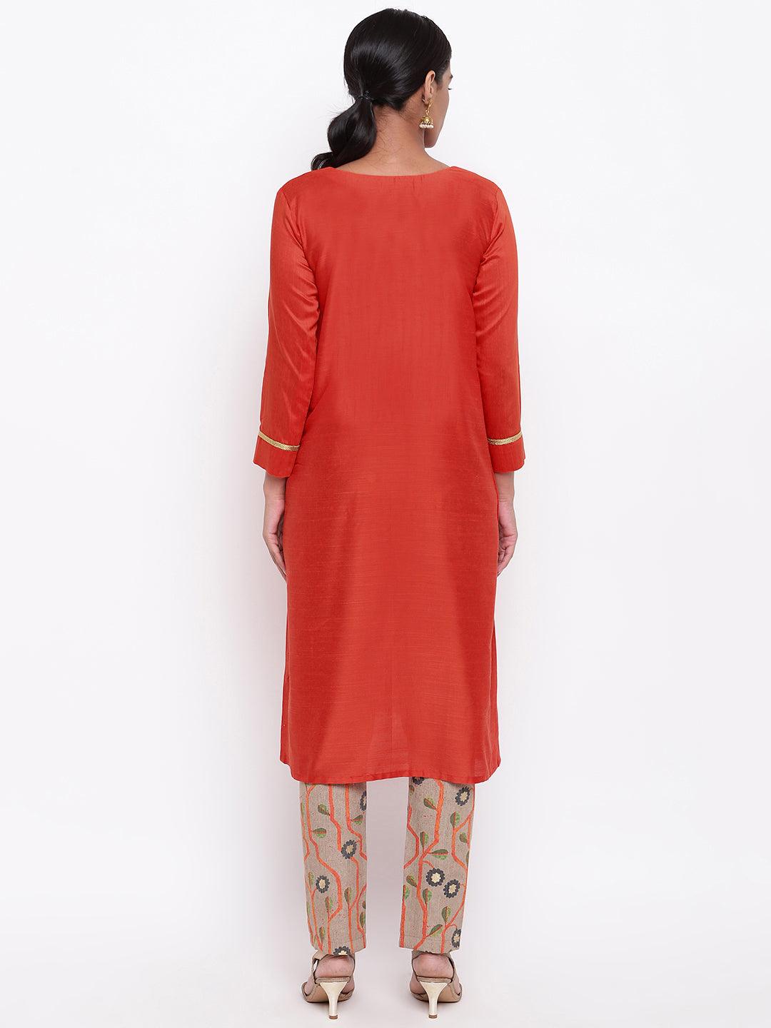 Orange Lace Kurta Stem Foil Pant - trueBrowns