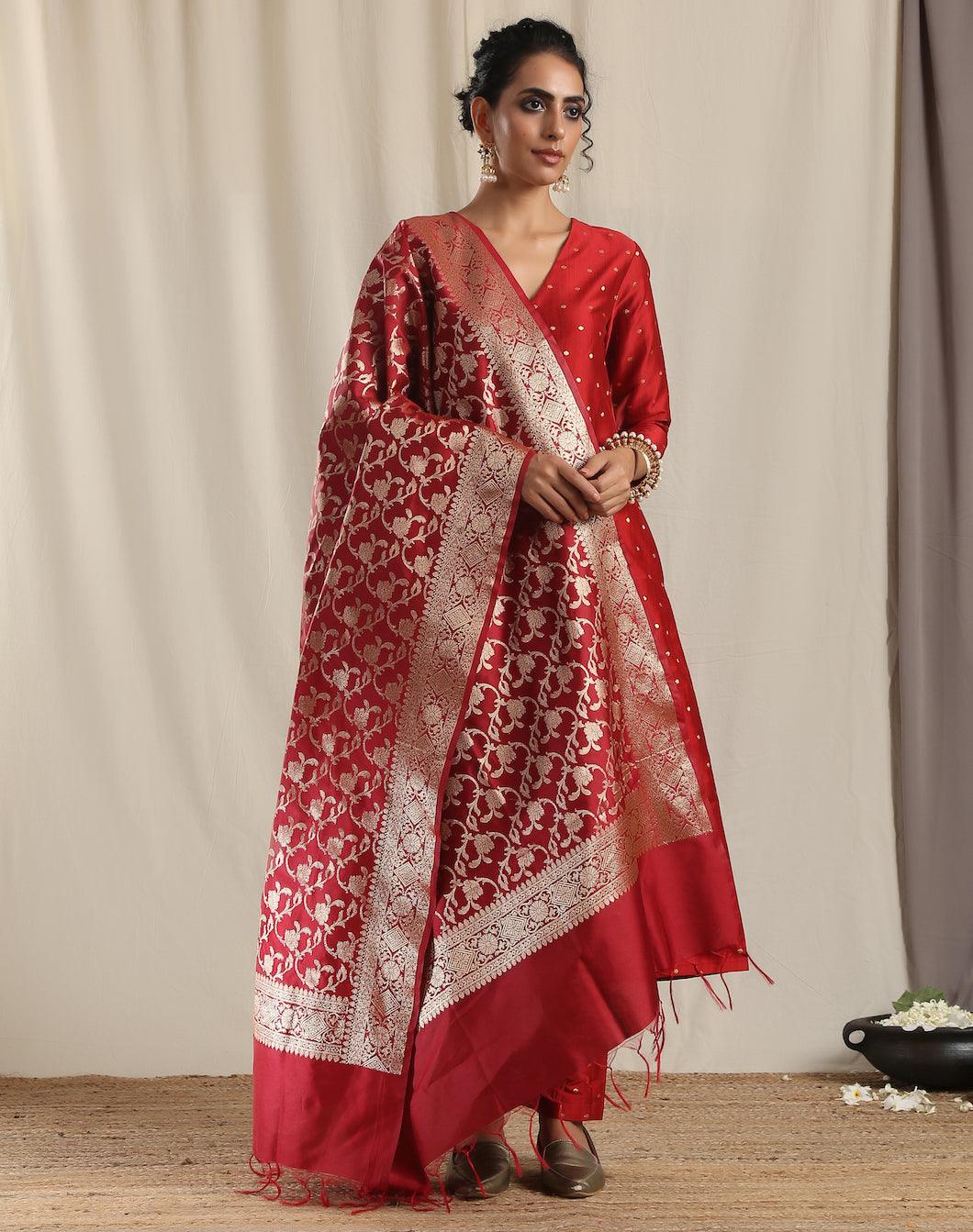 Maroon Brocade Dupatta - trueBrowns