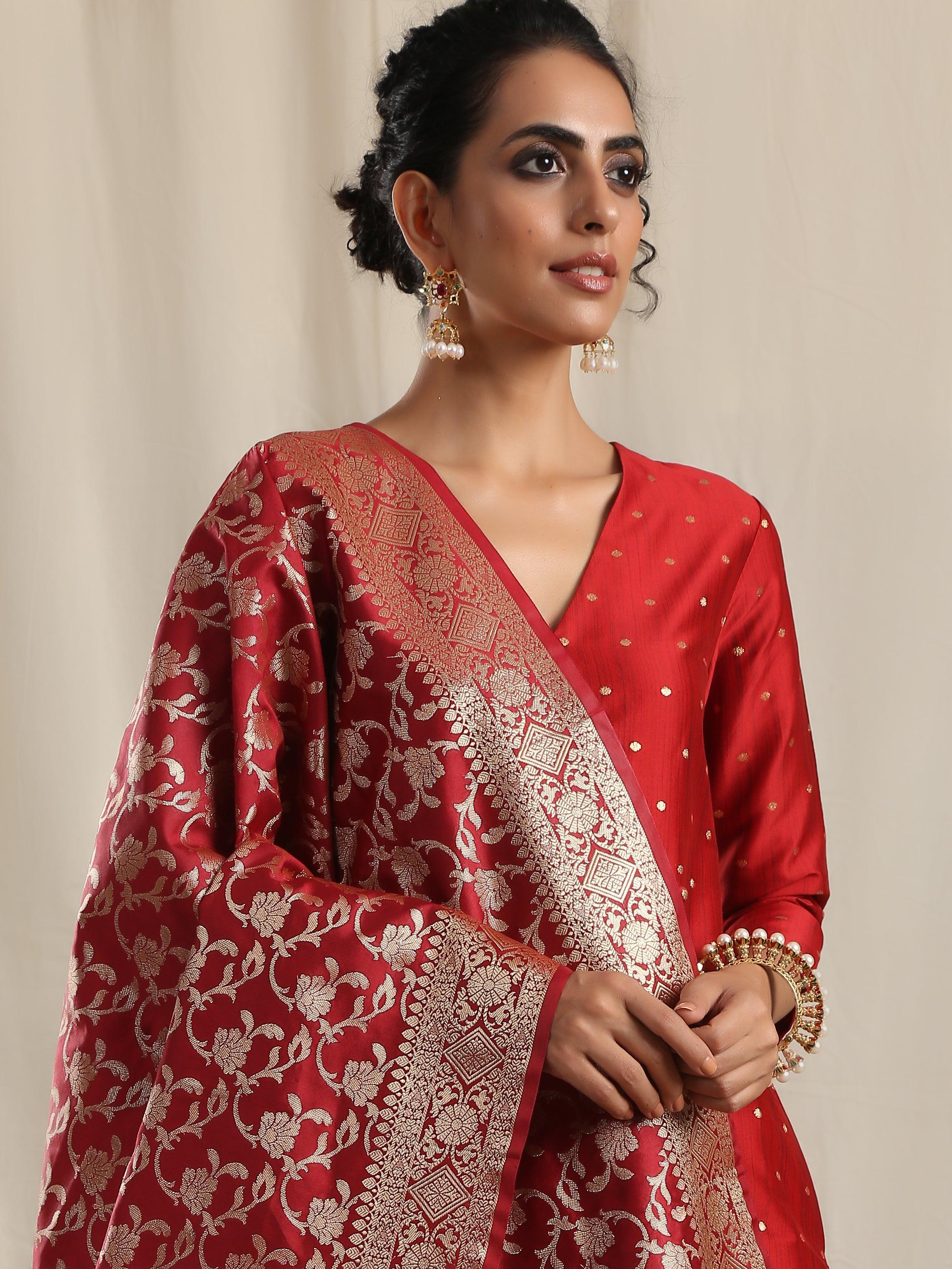 Maroon Brocade Dupatta - trueBrowns