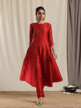 Red Silk Slit Kurta Pant Set - trueBrowns