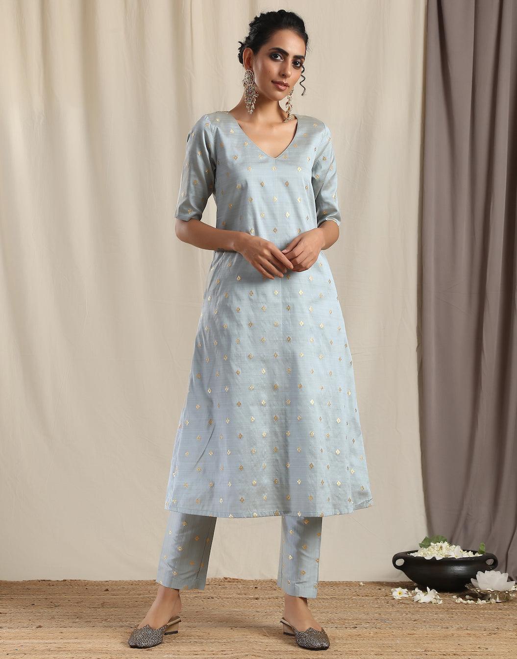 Grey Silk Kurta Pant Set - trueBrowns
