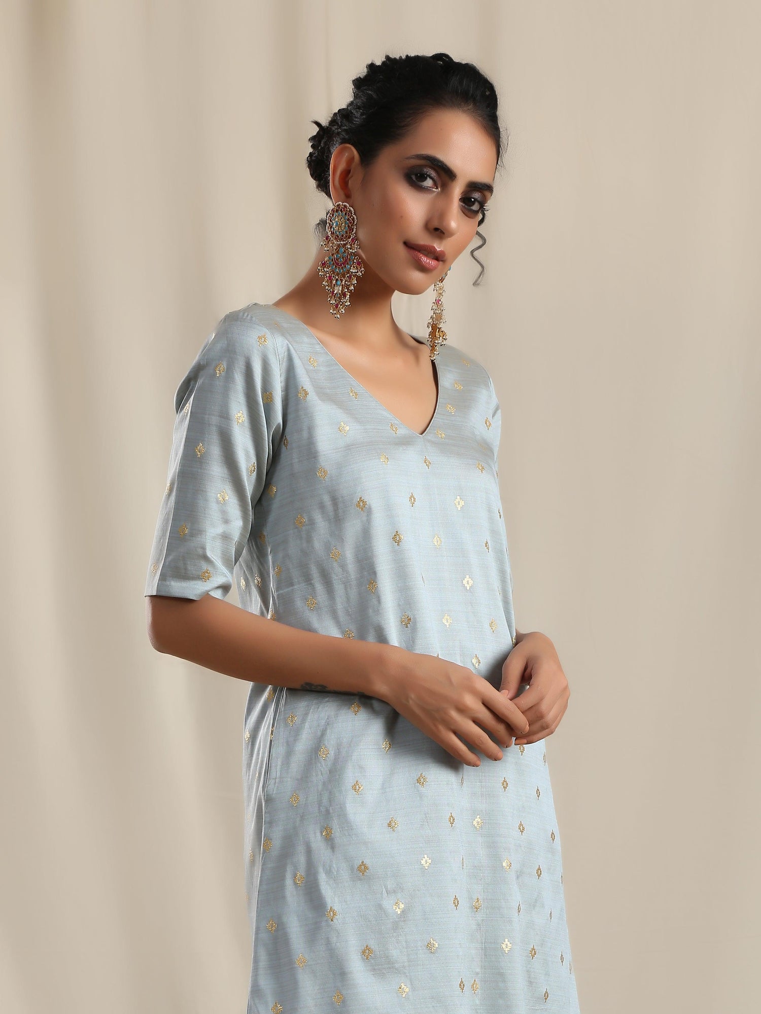 Grey Silk Kurta Pant Set - trueBrowns