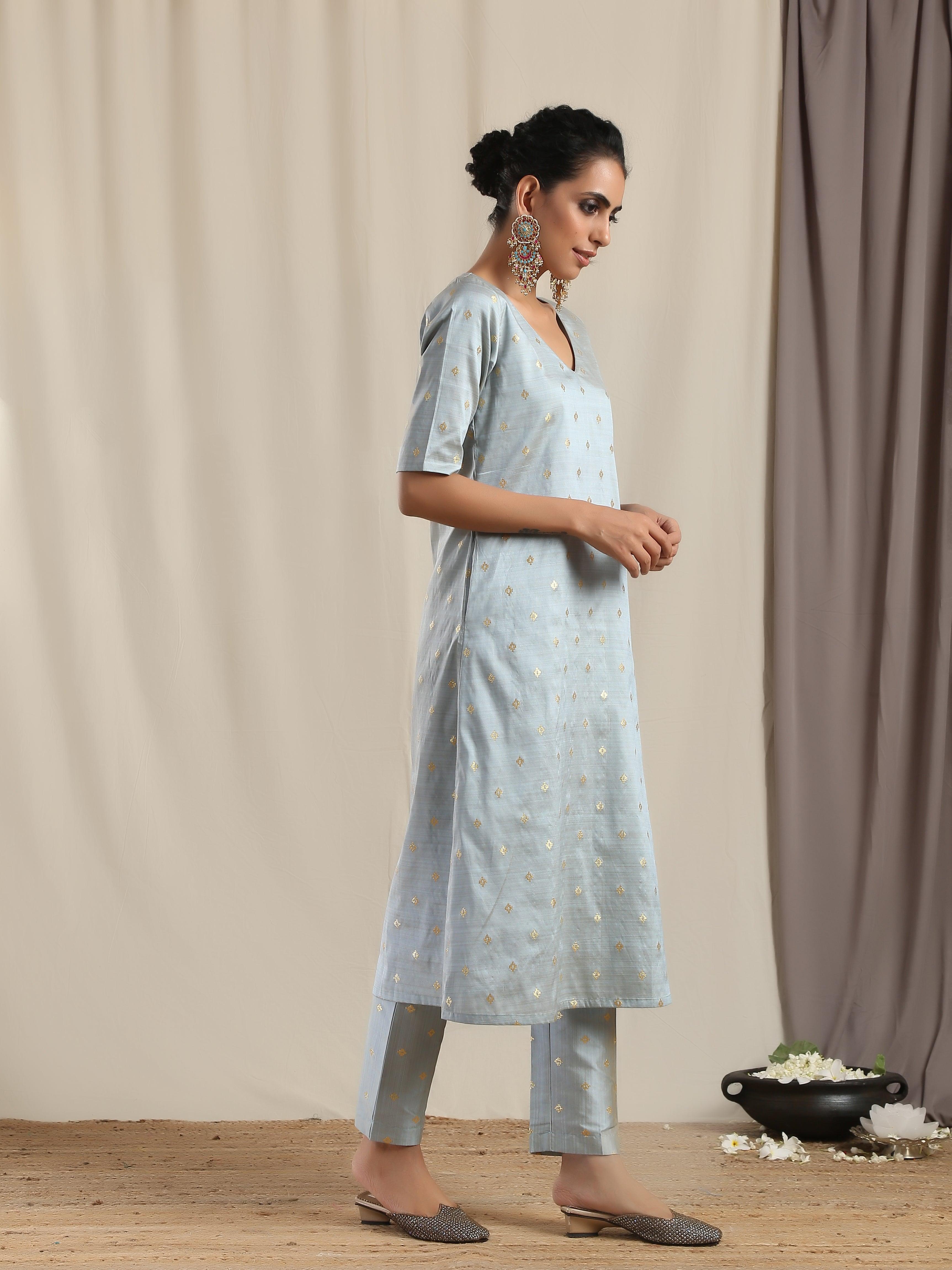 Grey Silk Kurta Pant Set - trueBrowns