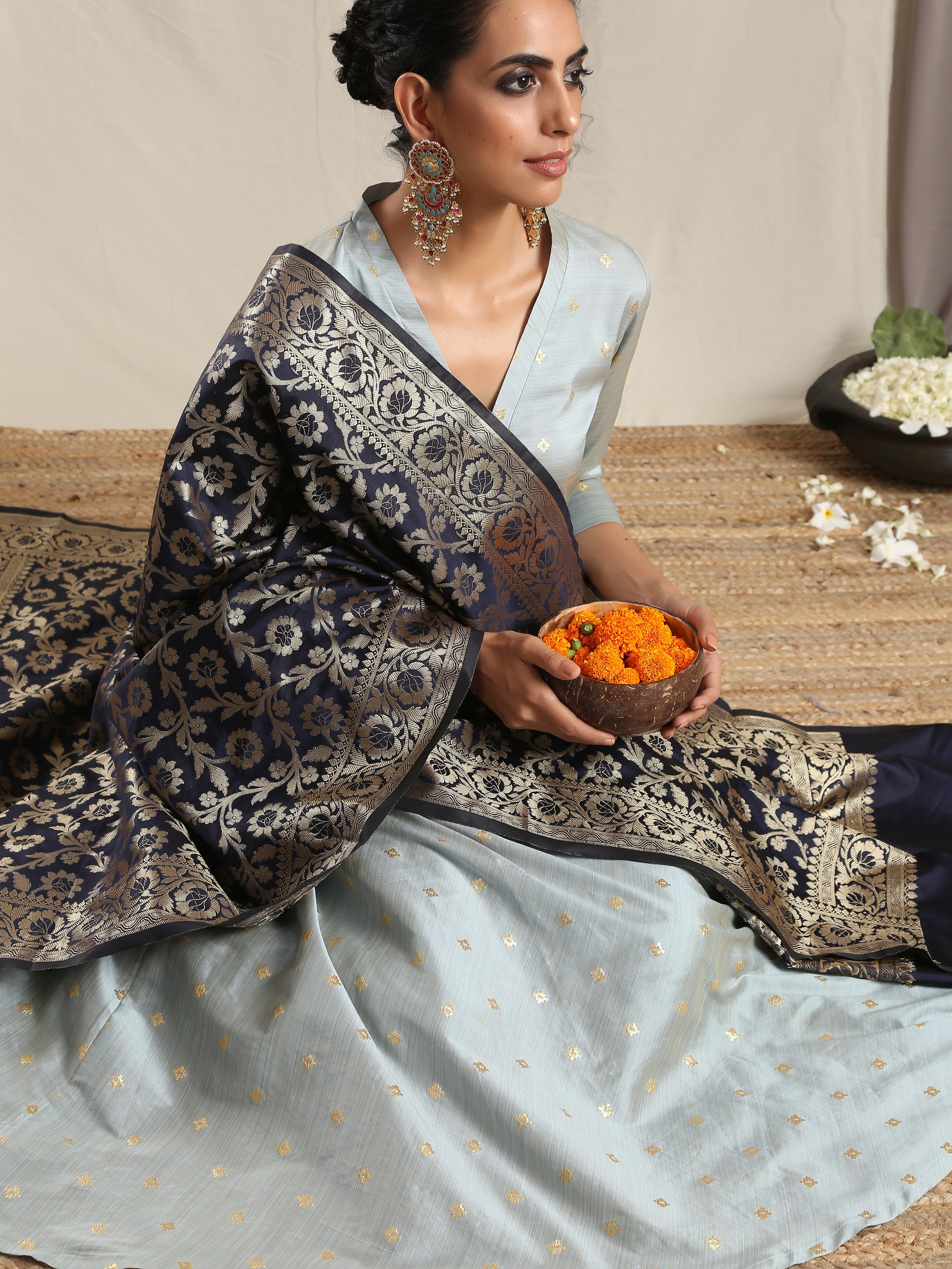 Grey Silk Flared Kurta Pant Set - trueBrowns