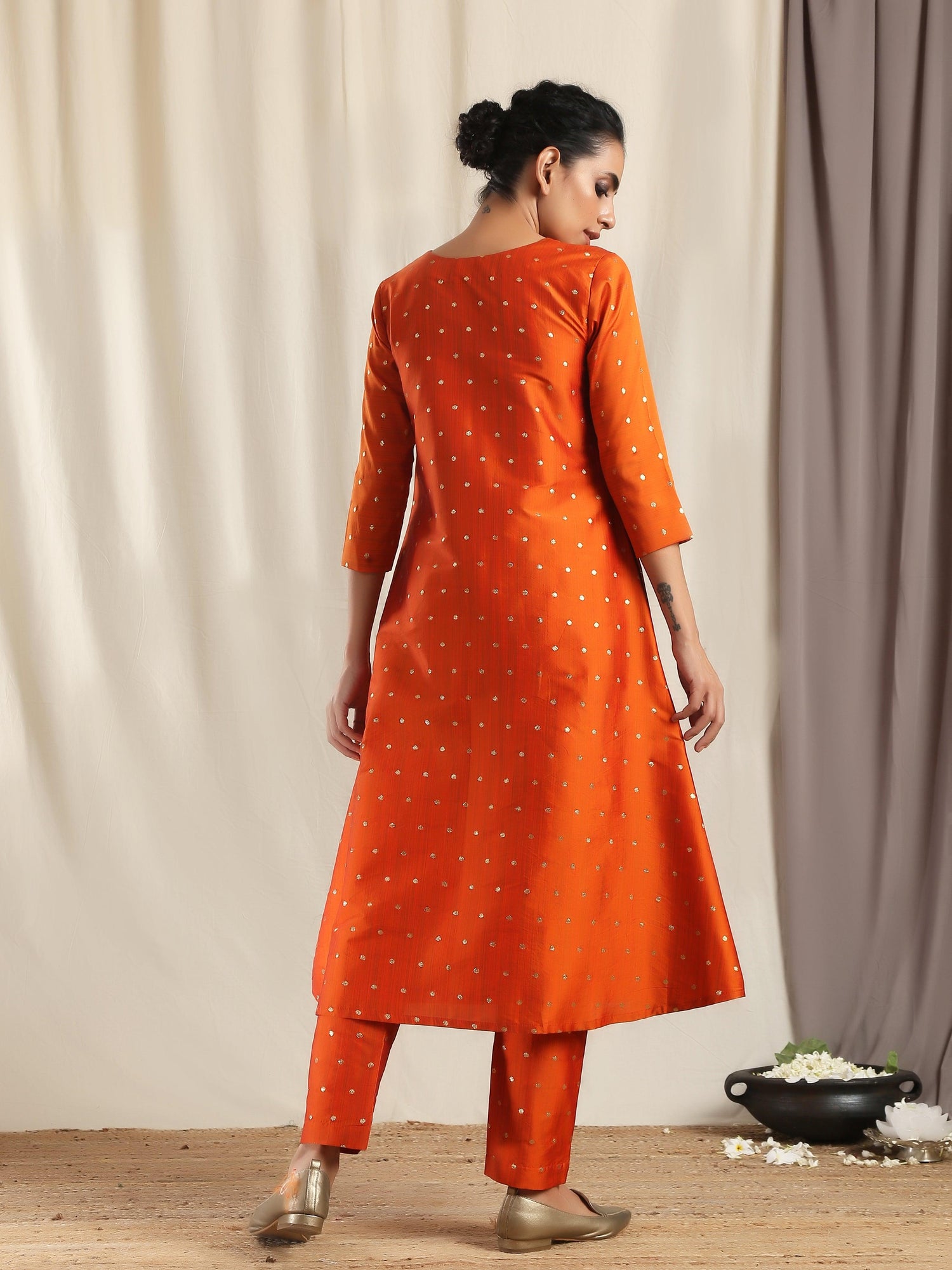 Orange Silk Kurta Pant Set - trueBrowns