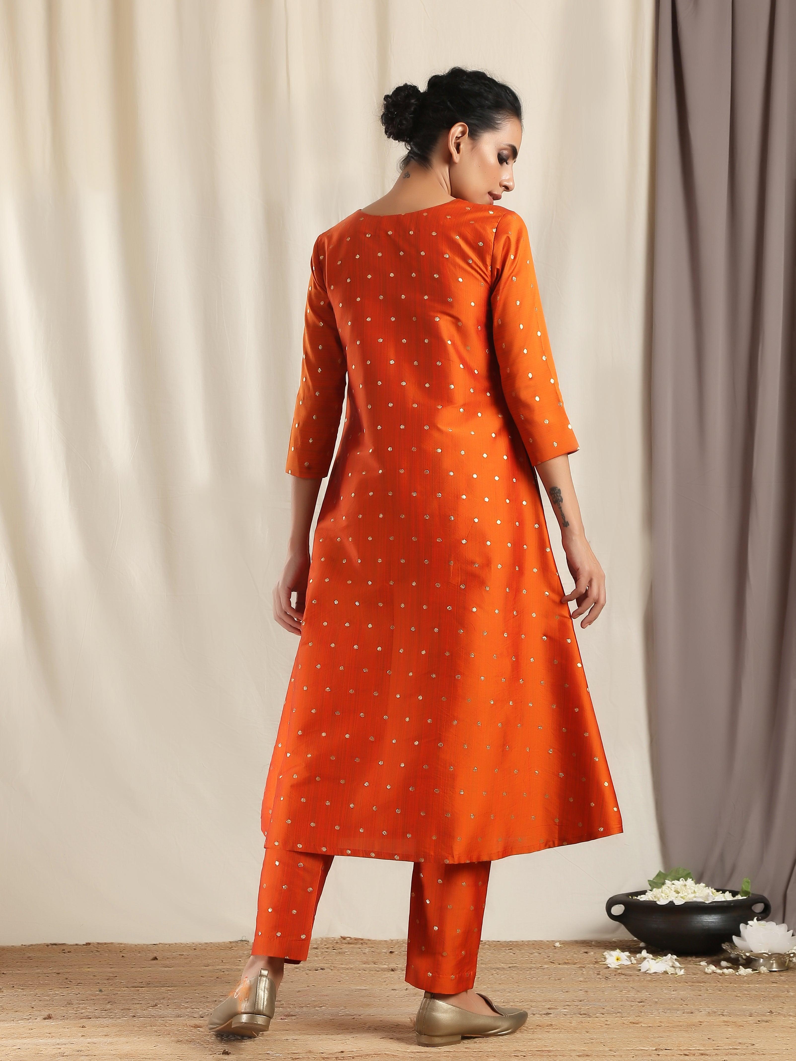 Orange Silk Kurta Pant Set - trueBrowns