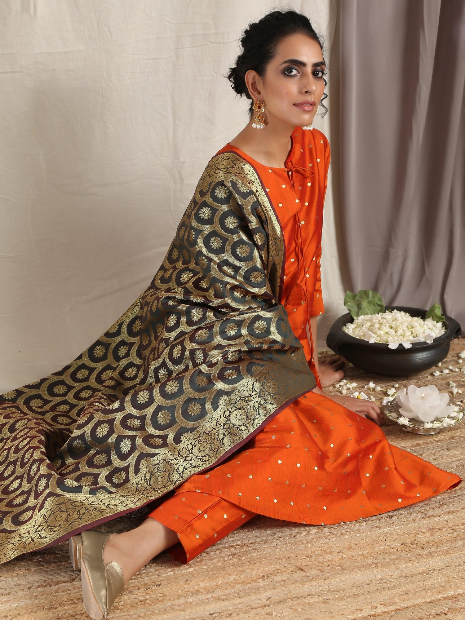 Orange Silk Kurta Pant Set - trueBrowns