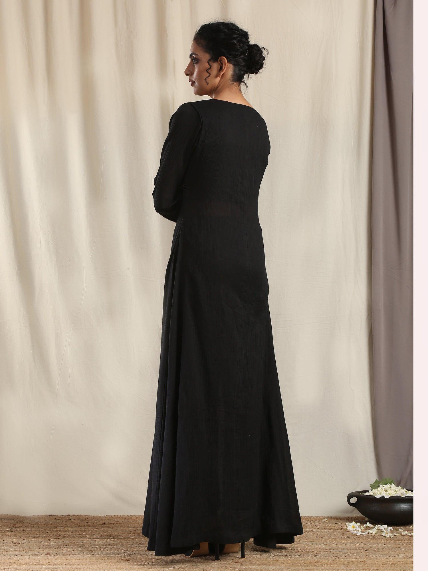 Black Crinkle Front Slit Kurta - trueBrowns
