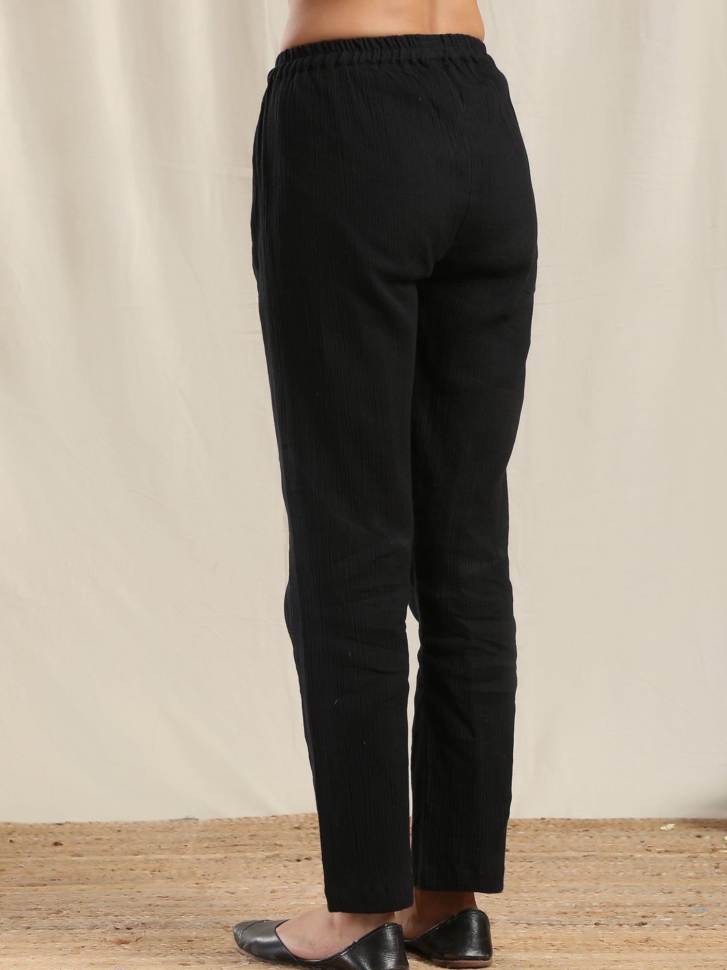 Black Crinkle Flared Kurta Pant Dupatta Set - trueBrowns