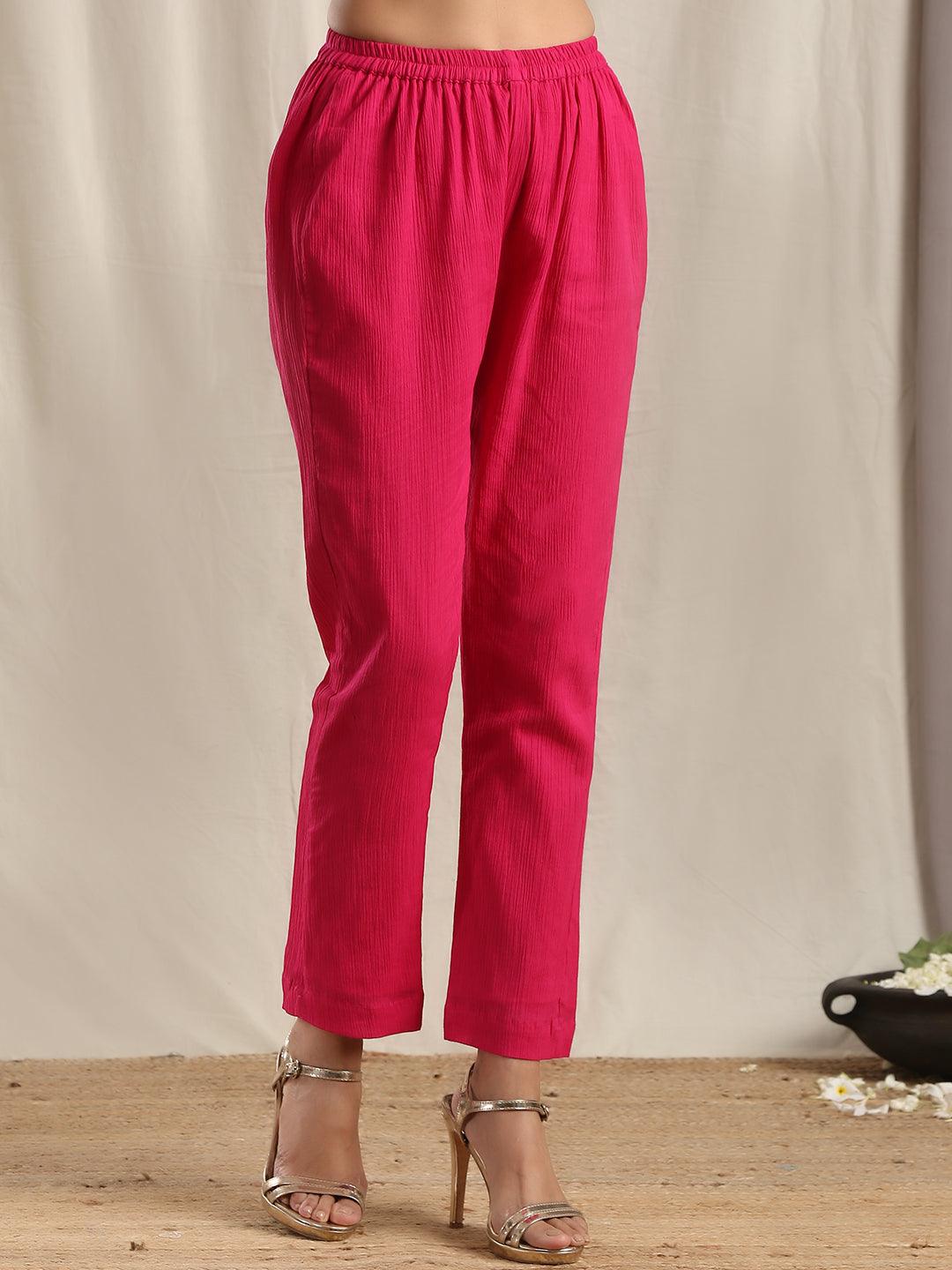 Pink Crinkle Flared Gota Kurta Pant Dupatta Set - trueBrowns