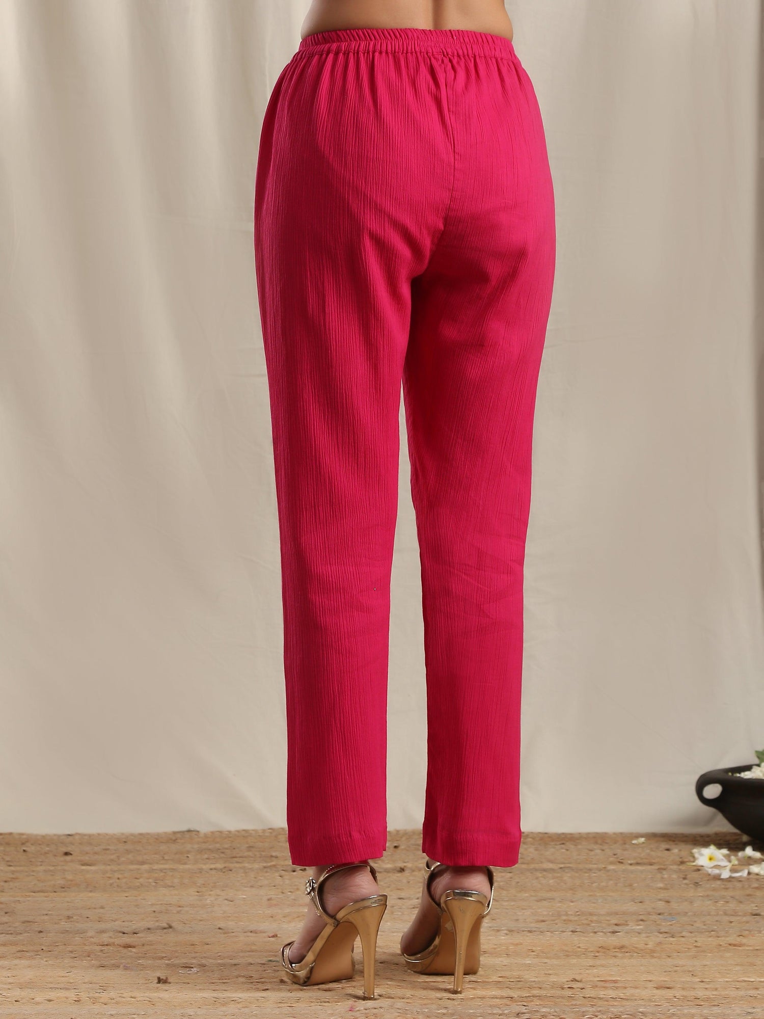 Pink Crinkle Flared Gota Kurta Pant Dupatta Set - trueBrowns