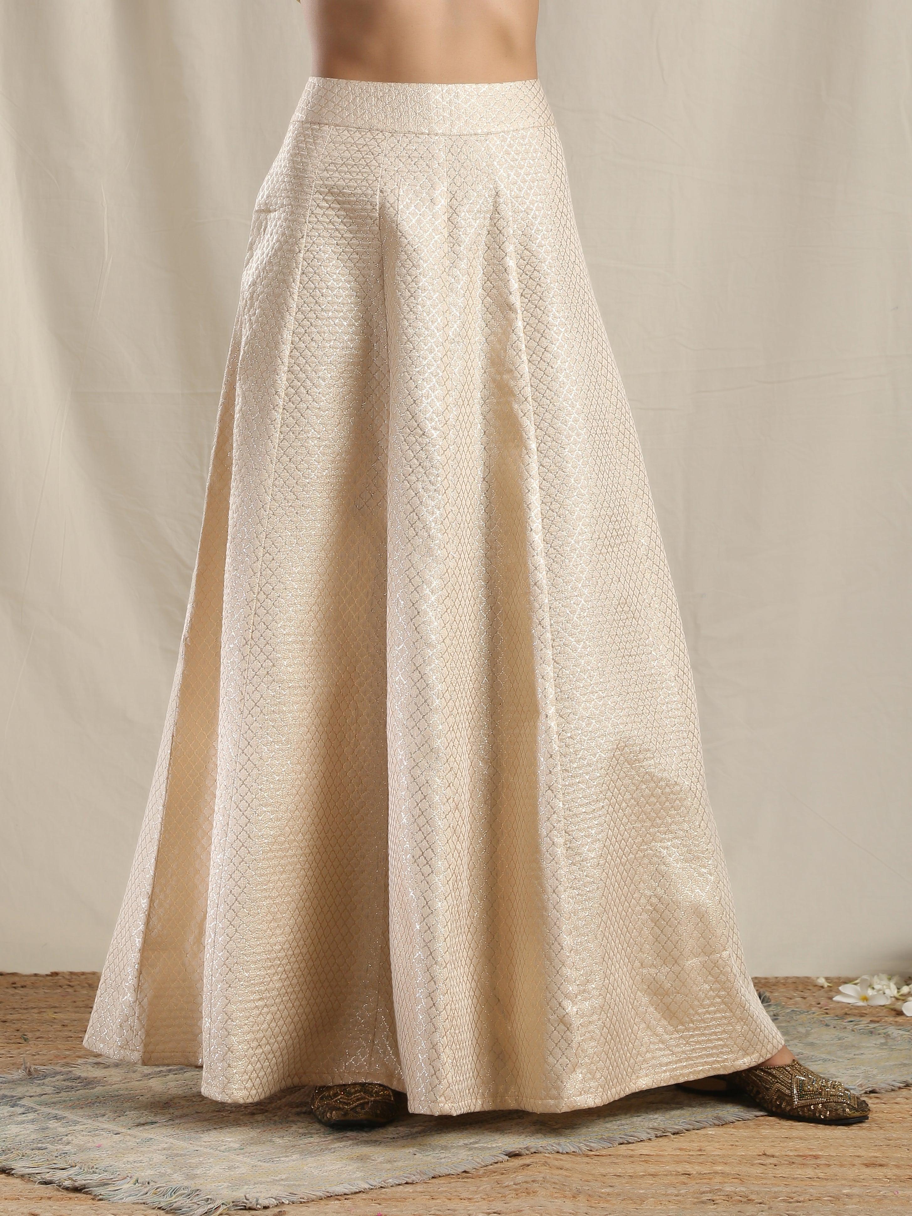 Ivory Gold Brocade Slit Kurta Skirt Set - trueBrowns