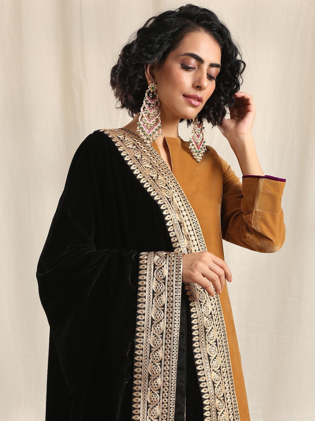 Black Velvet Embroidered Lace Shawl - trueBrowns