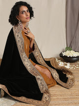 Black Velvet Embroidered Lace Shawl - trueBrowns