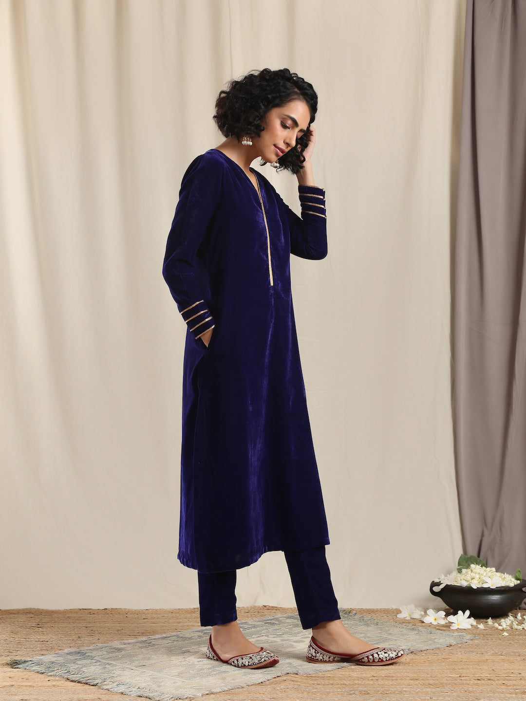 Blue Velvet Gota Kurta