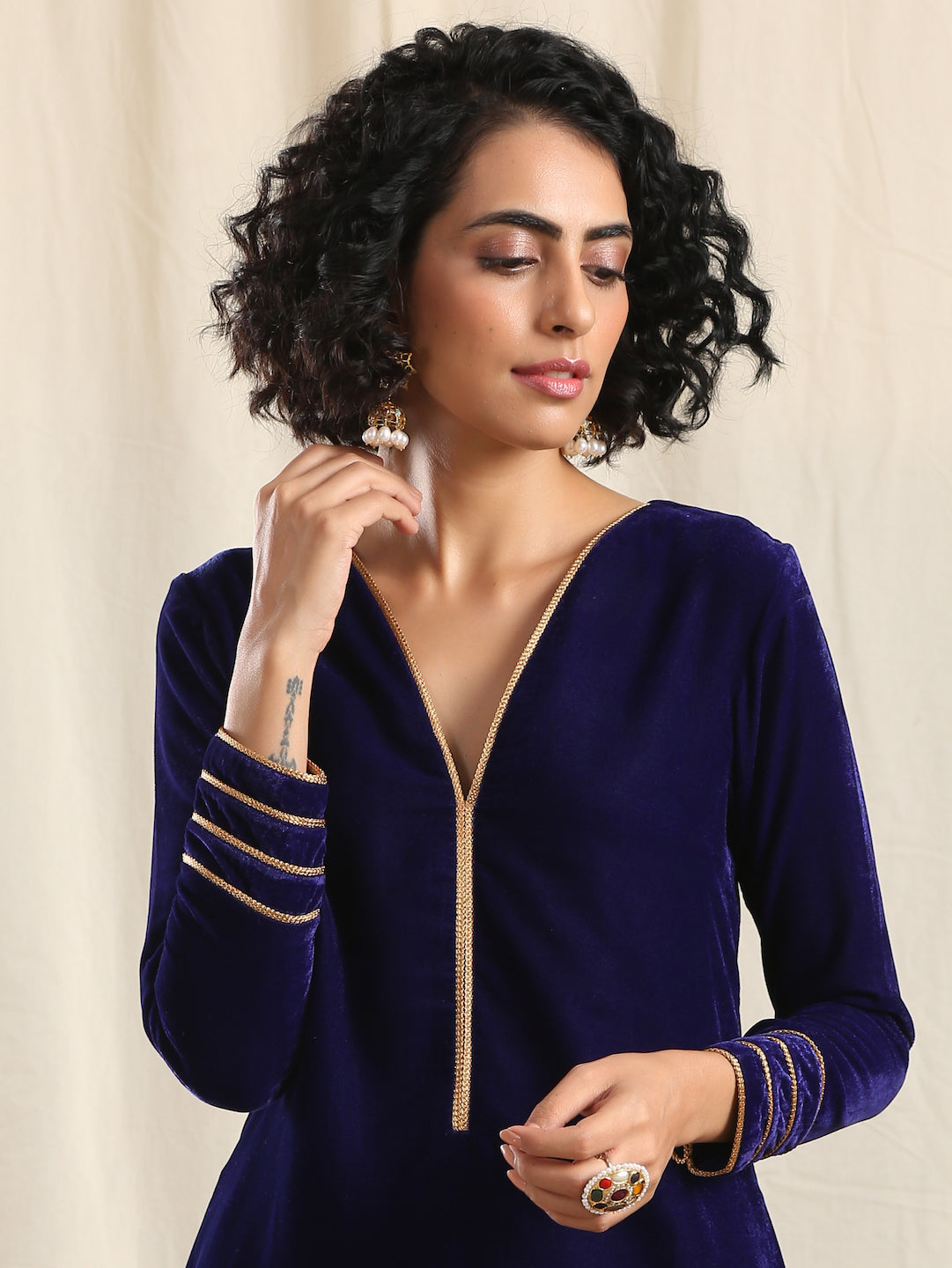 Blue Velvet Gota Kurta