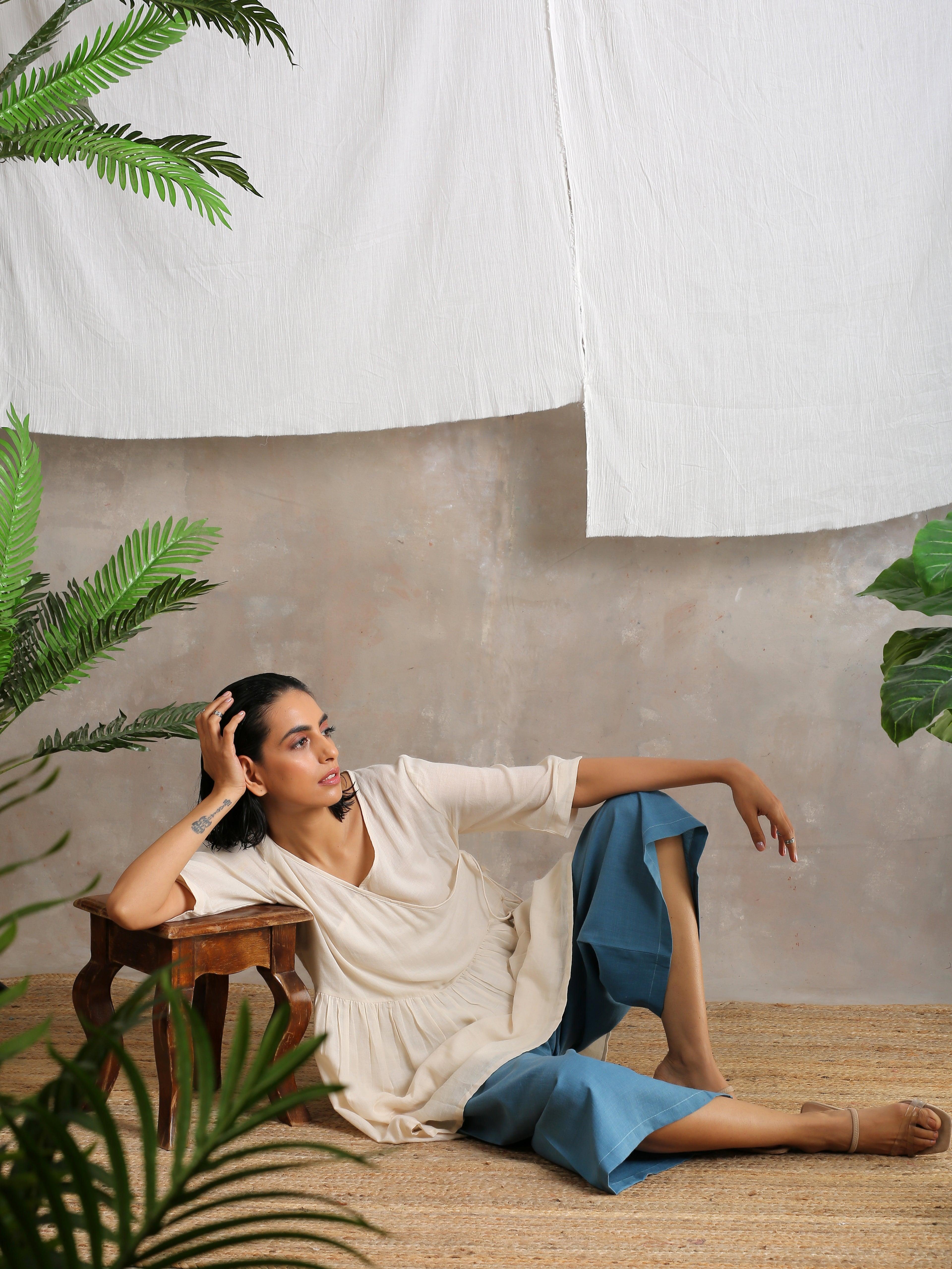 Cotton Linen Steel blue Palazzo - trueBrowns