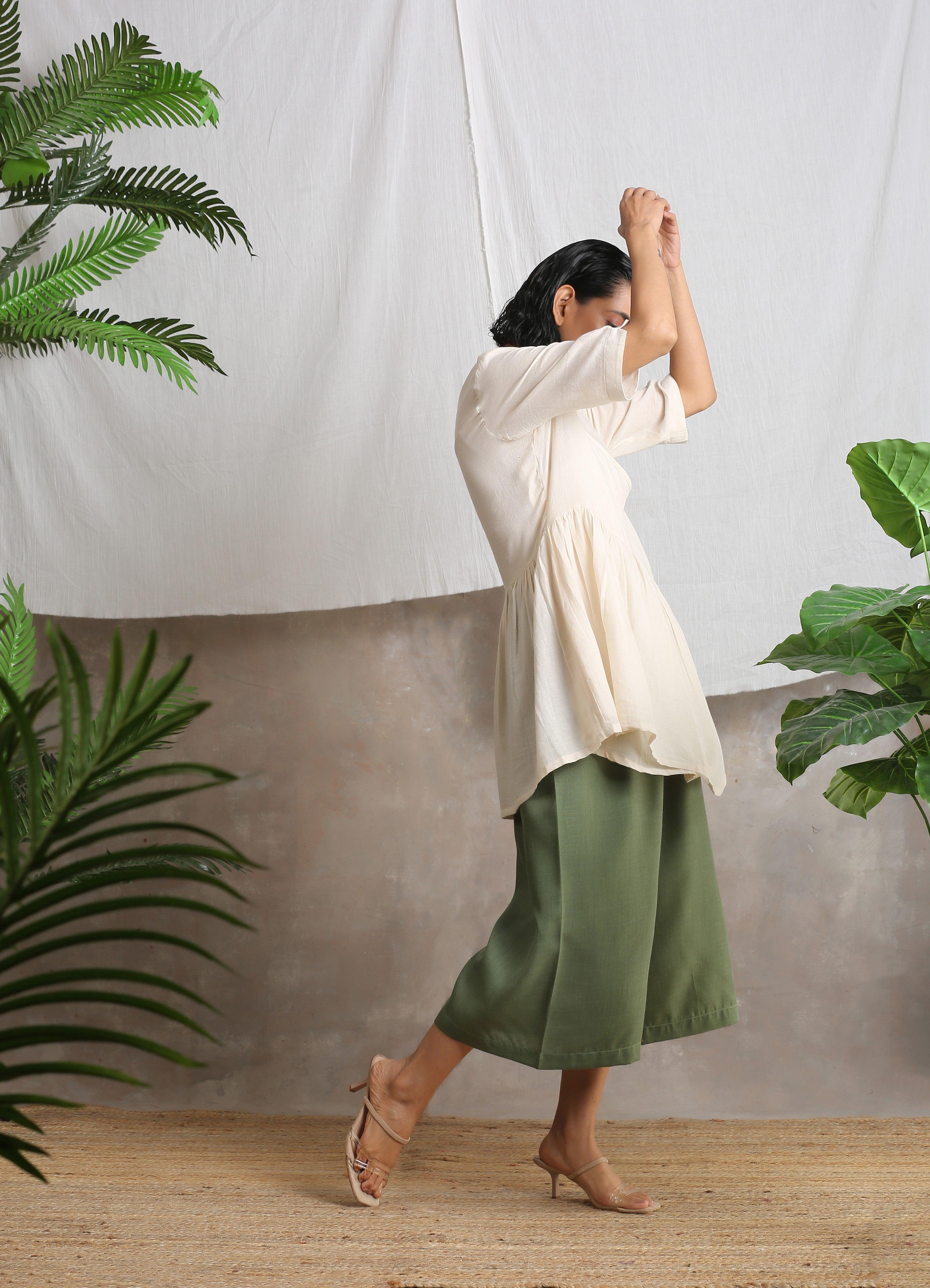 Cotton Linen Olive Green Palazzo - trueBrowns