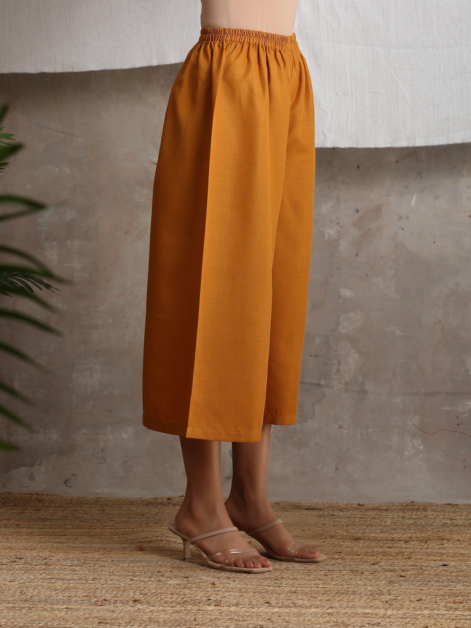 Cotton Linen Mustard Yellow Palazzo - trueBrowns