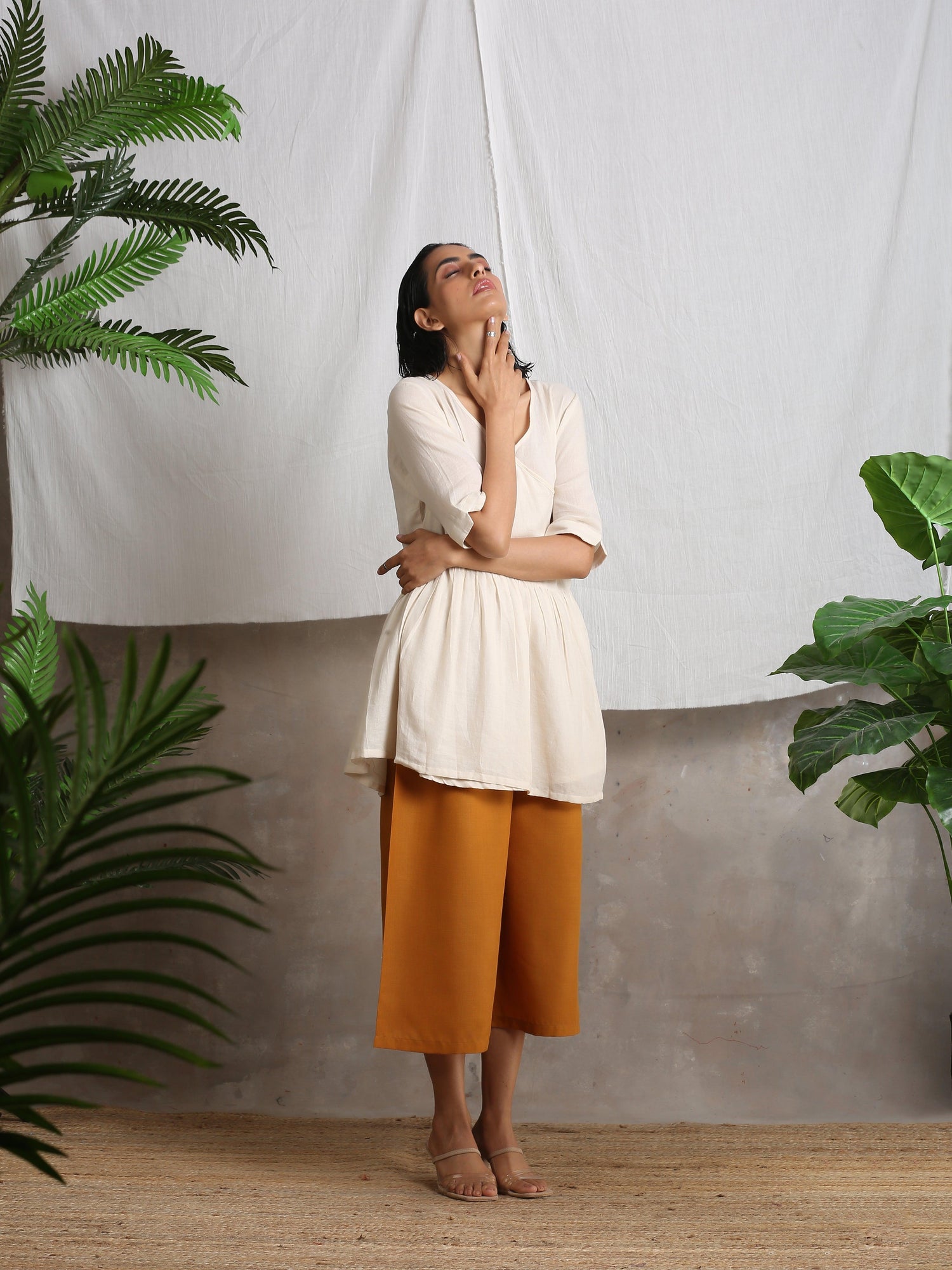 Cotton Linen Mustard Yellow Palazzo - trueBrowns