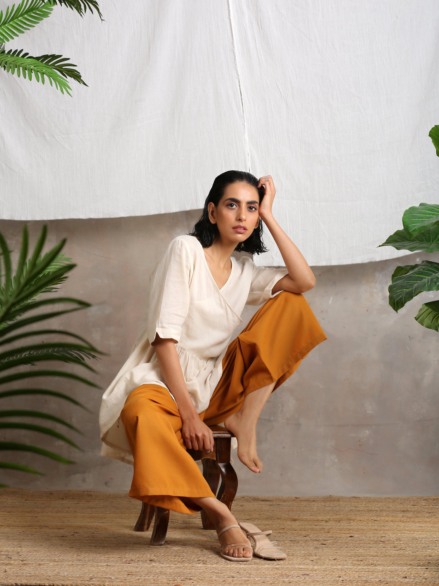 Cotton Linen Mustard Yellow Palazzo - trueBrowns