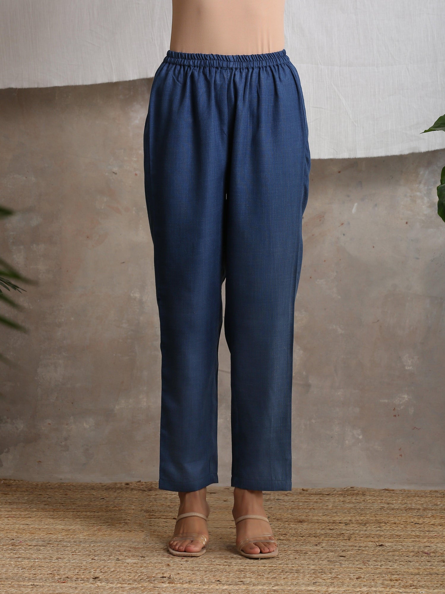 Cotton Linen Dark Blue Pant - trueBrowns