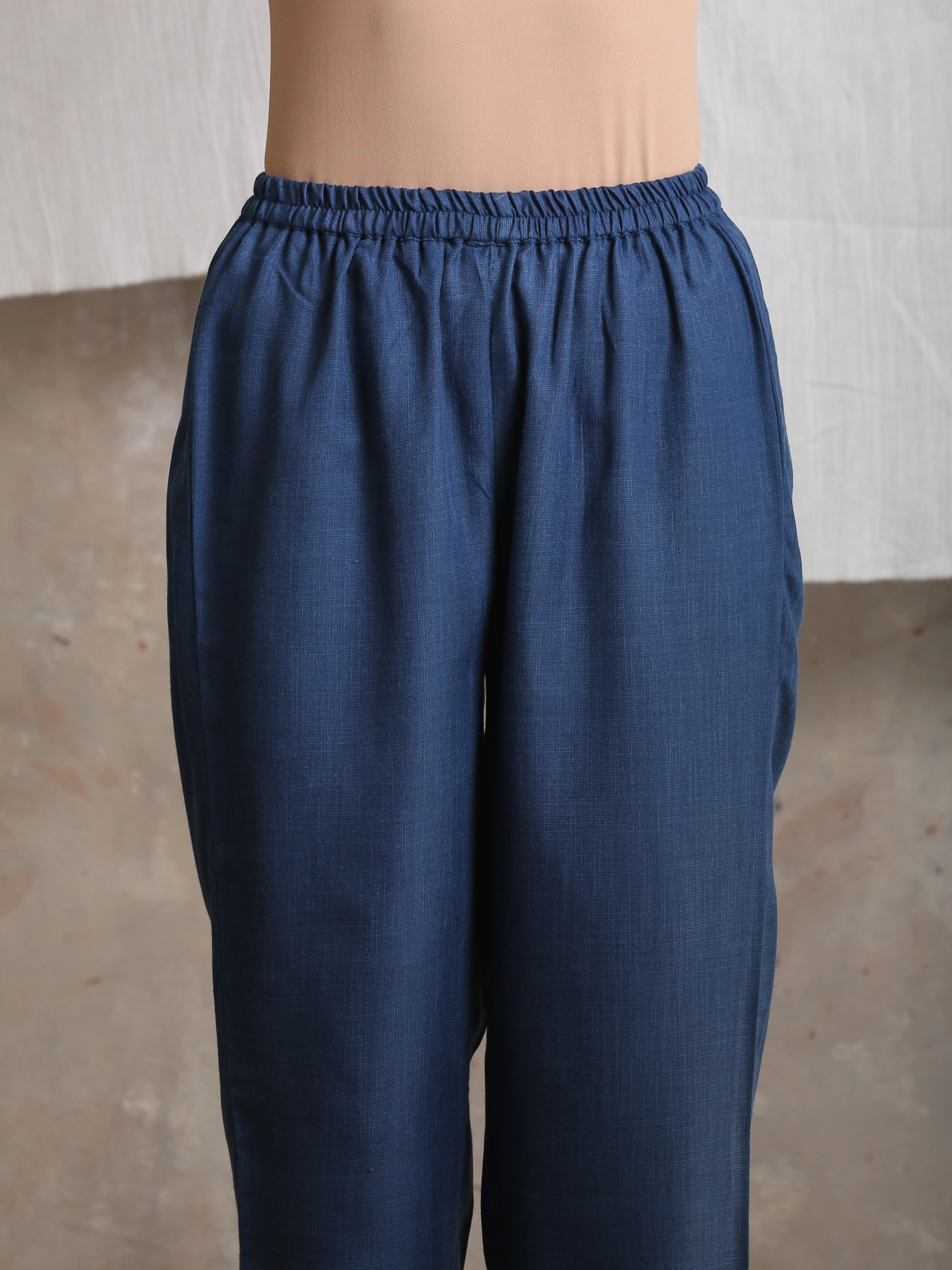 Cotton Linen Dark Blue Pant - trueBrowns