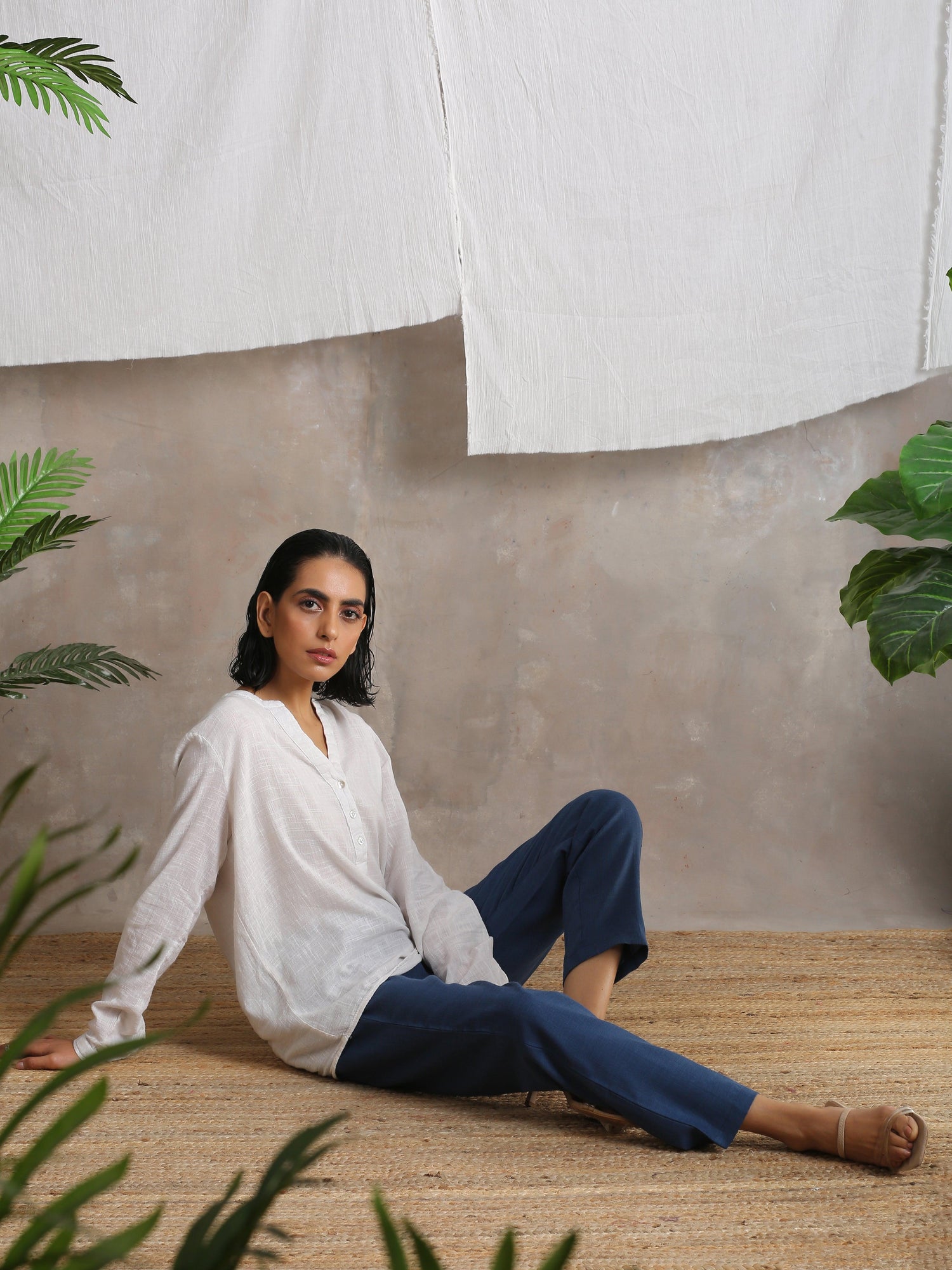 Cotton Linen Dark Blue Pant - trueBrowns
