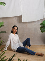 Cotton Linen Dark Blue Pant - trueBrowns