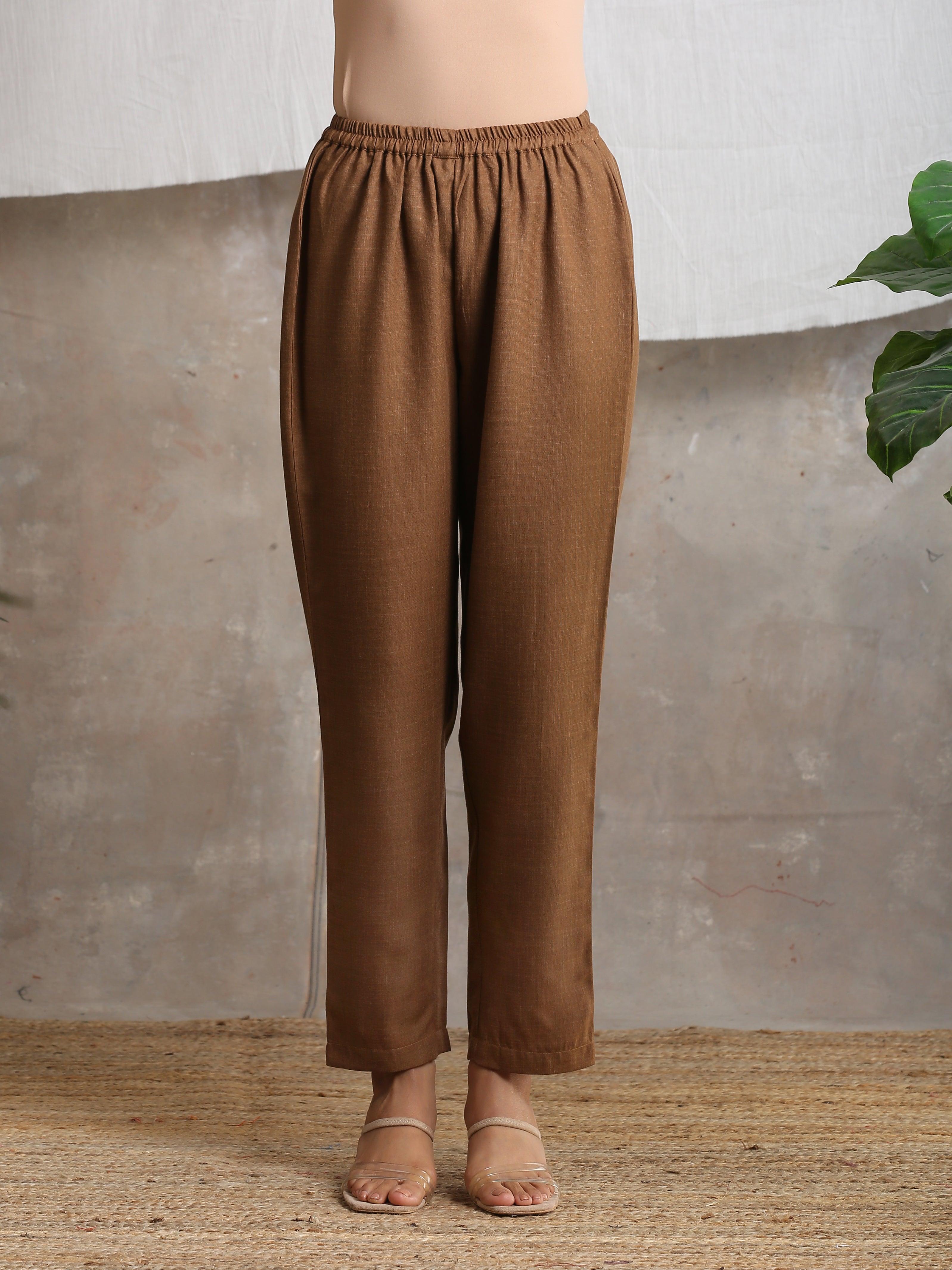 Cotton Linen Brown Pant - trueBrowns