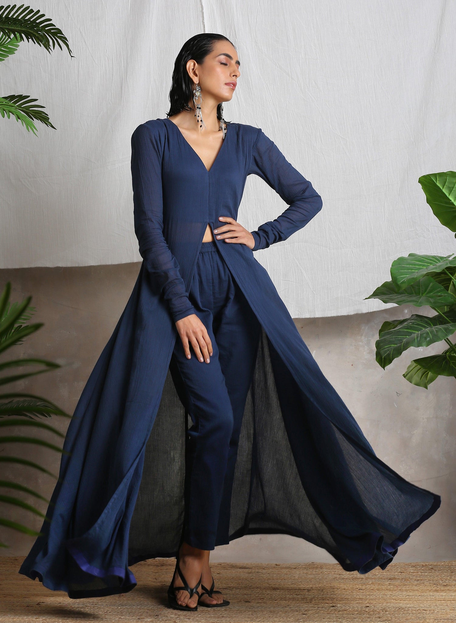 Navy Blue Crinkled Kurta - trueBrowns